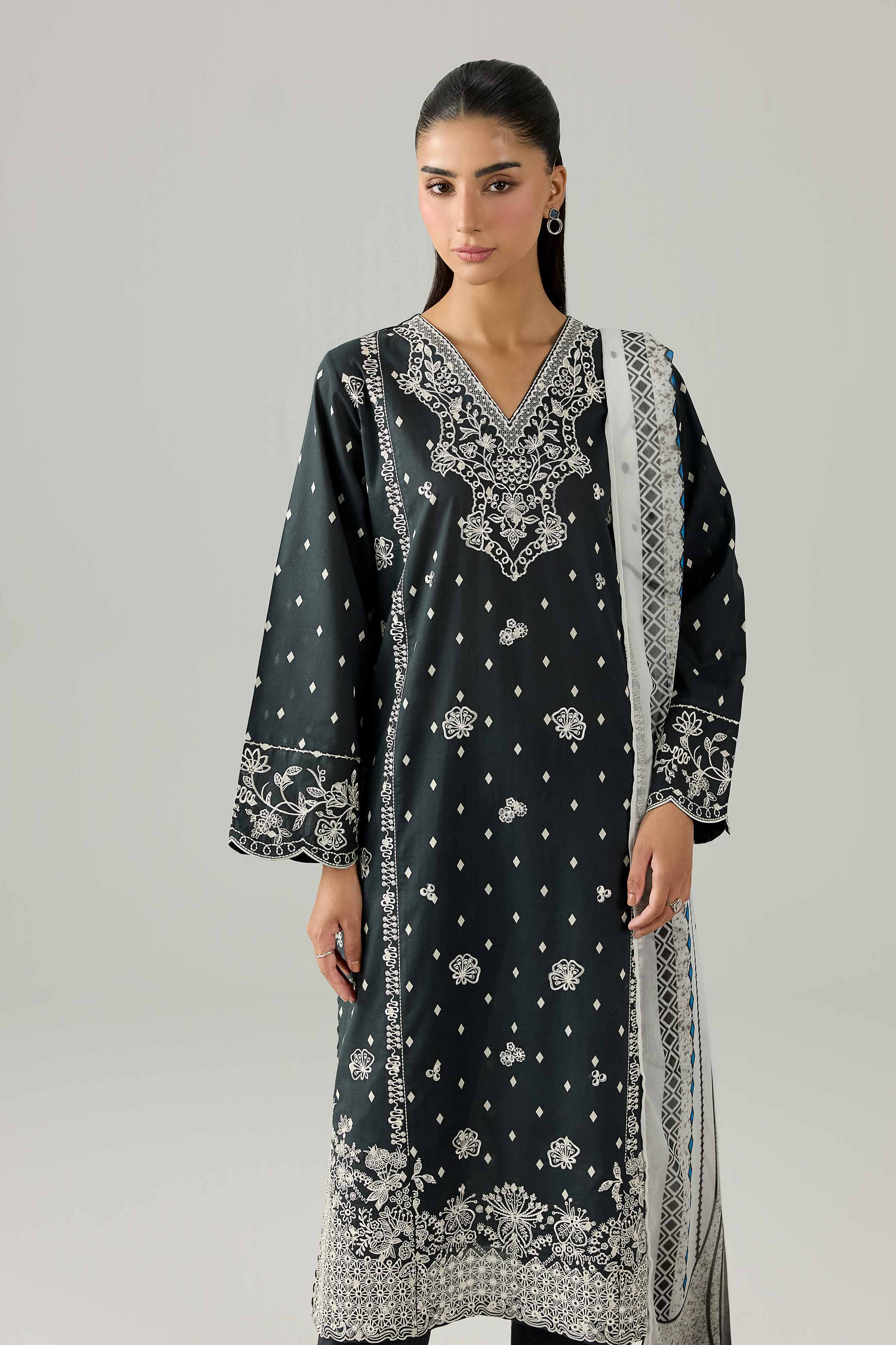 3 Piece - Printed Embroidered Suit - PMS26-08