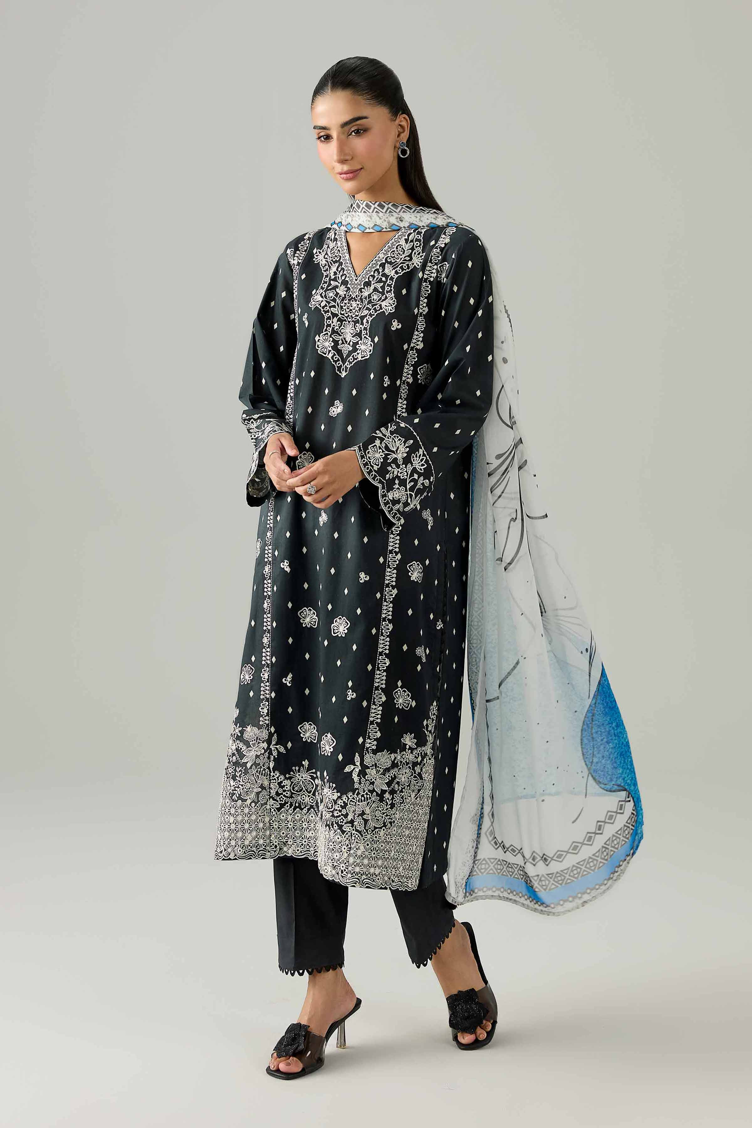 3 Piece - Printed Embroidered Suit - PMS26-08