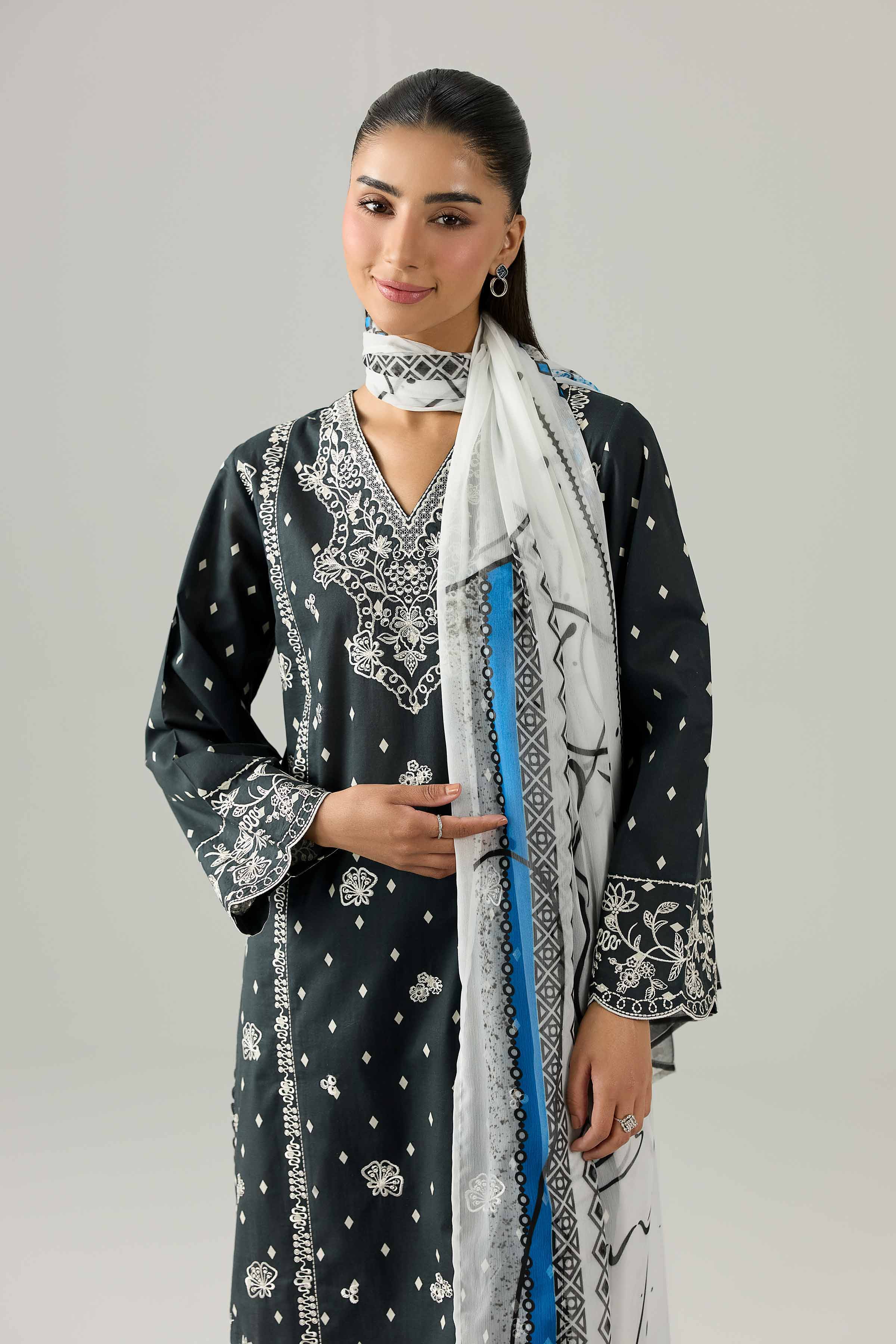 3 Piece - Printed Embroidered Suit - PMS26-08