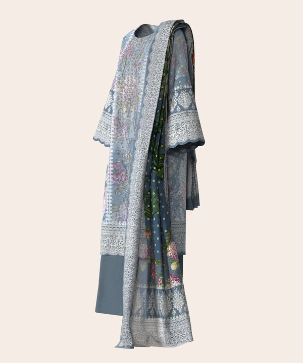 3 Piece - Digital Printed Embroidered Fine Lawn Suit