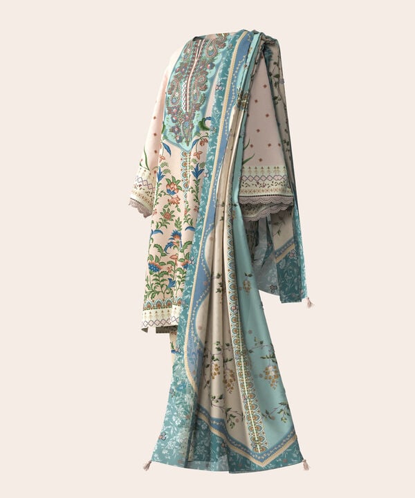 3 Piece - Digital Embroidered Fine Lawn Suit