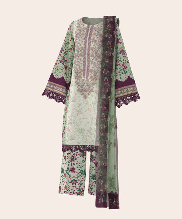 3 Piece - Digital Embroidered Fine Lawn Suit