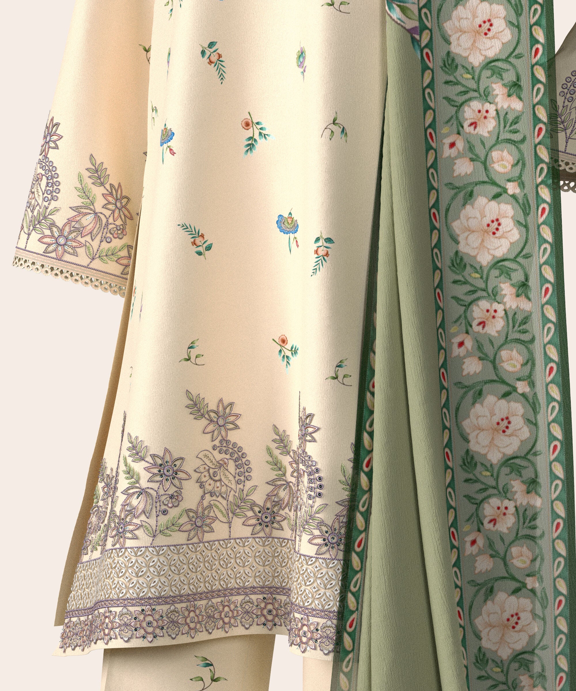 3 Piece - Digital Embroidered Fine Lawn Suit