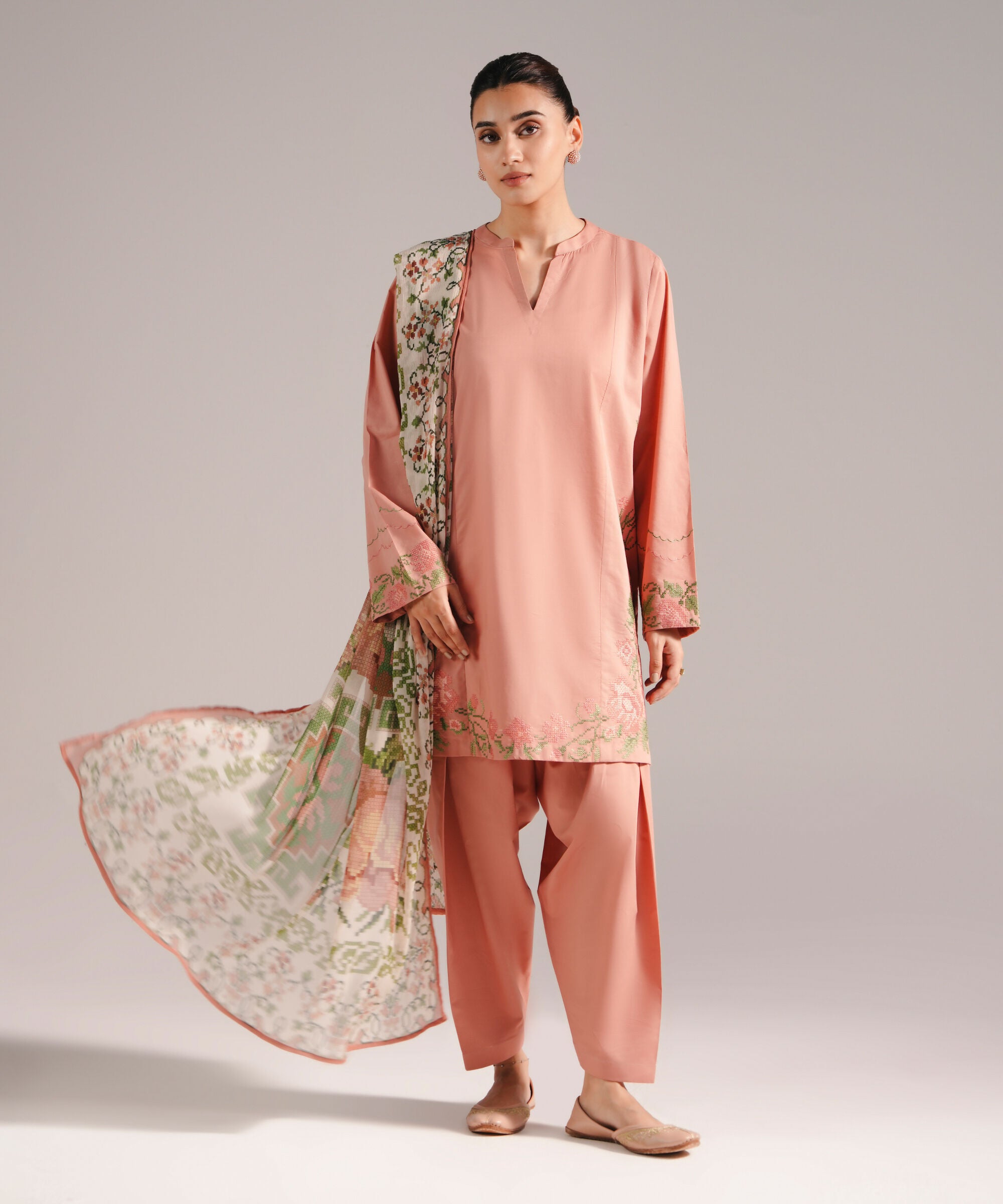 Blended Chiffon Printed Peach Dupatta
