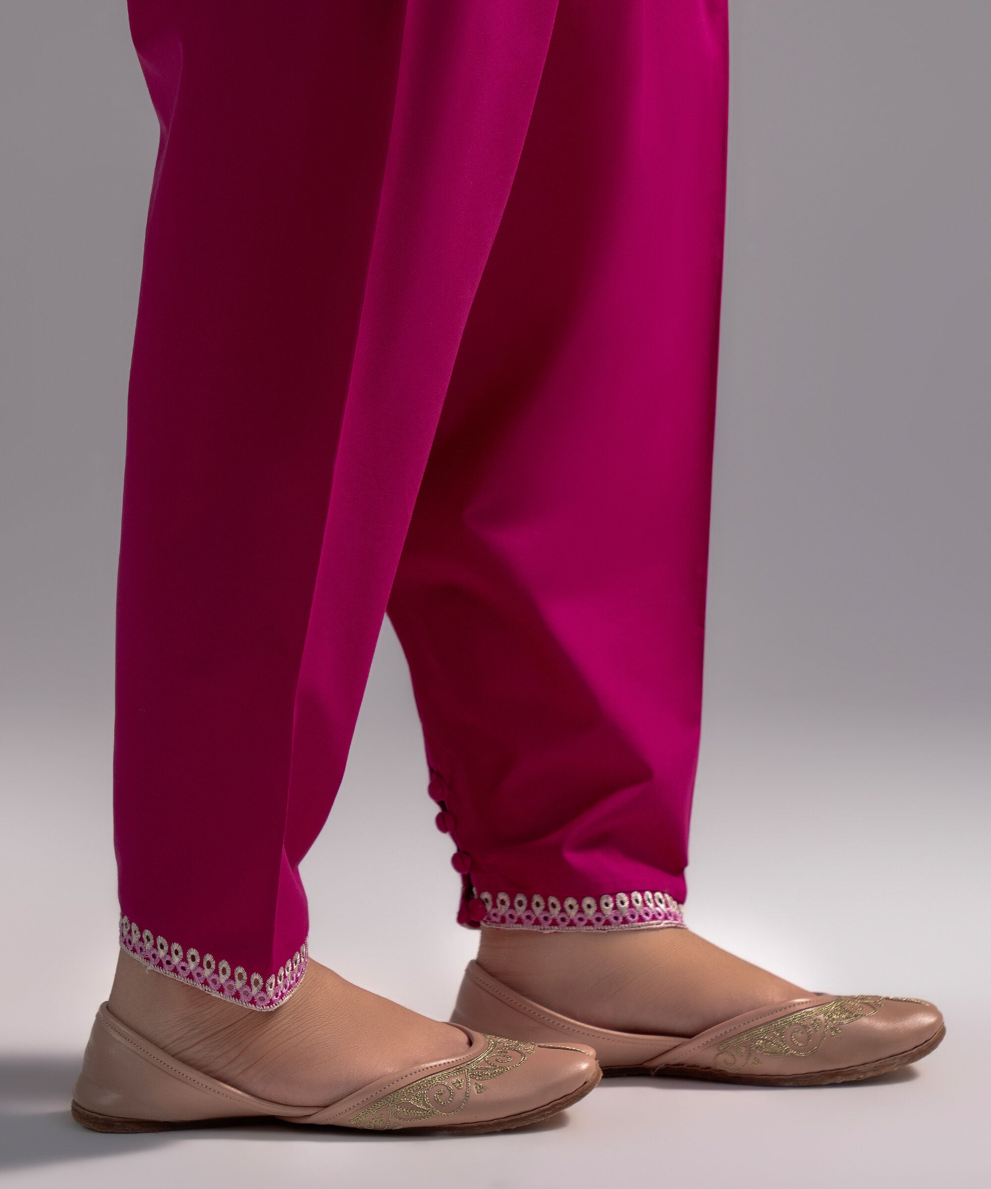 Women's RTW Cambric Embroidered Pink Skinny Shalwar