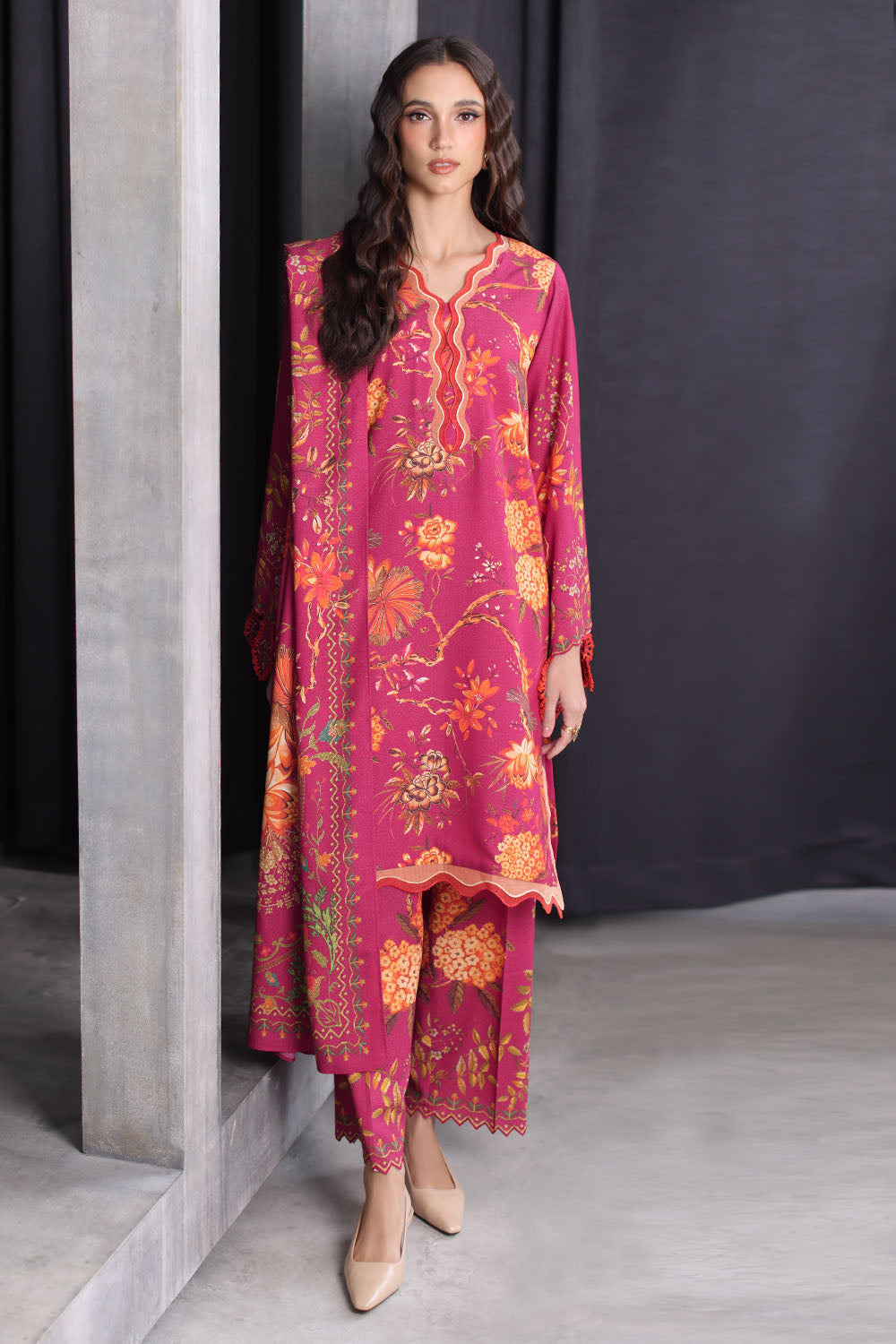 3 Piece Printed Karandi Suit with Printed Karandi Dupatta