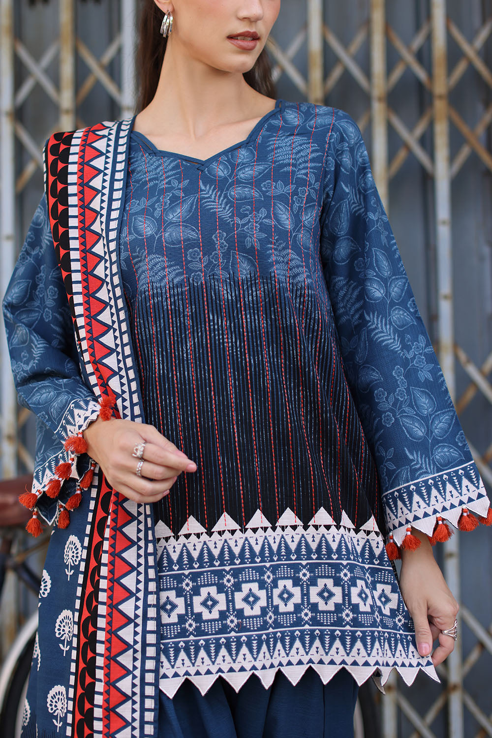 3 Piece Embroidered Printed Khaddar Suit with Printed Khaddar Dupatta