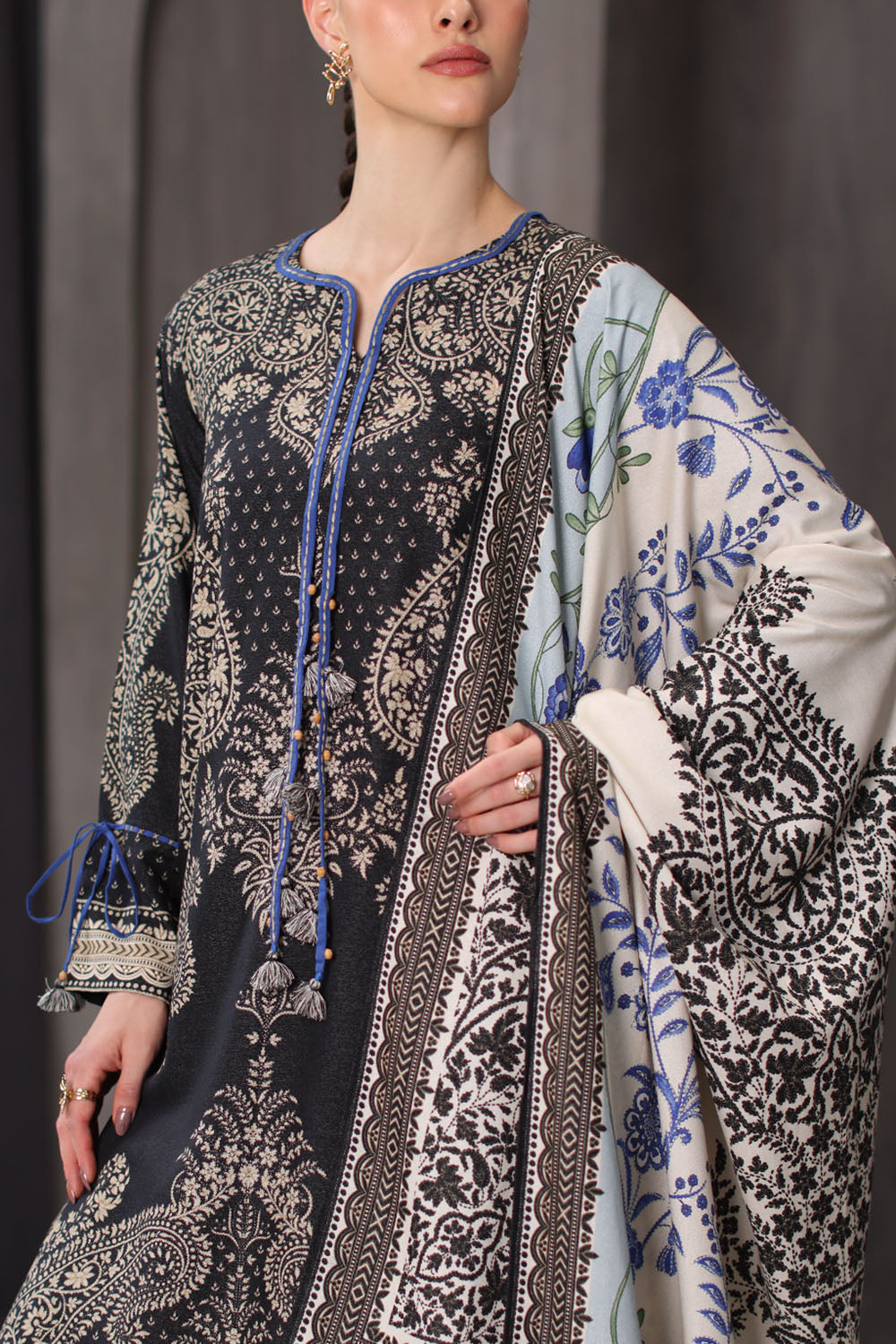 3 Piece Printed Karandi Suit with Printed Karandi Dupatta