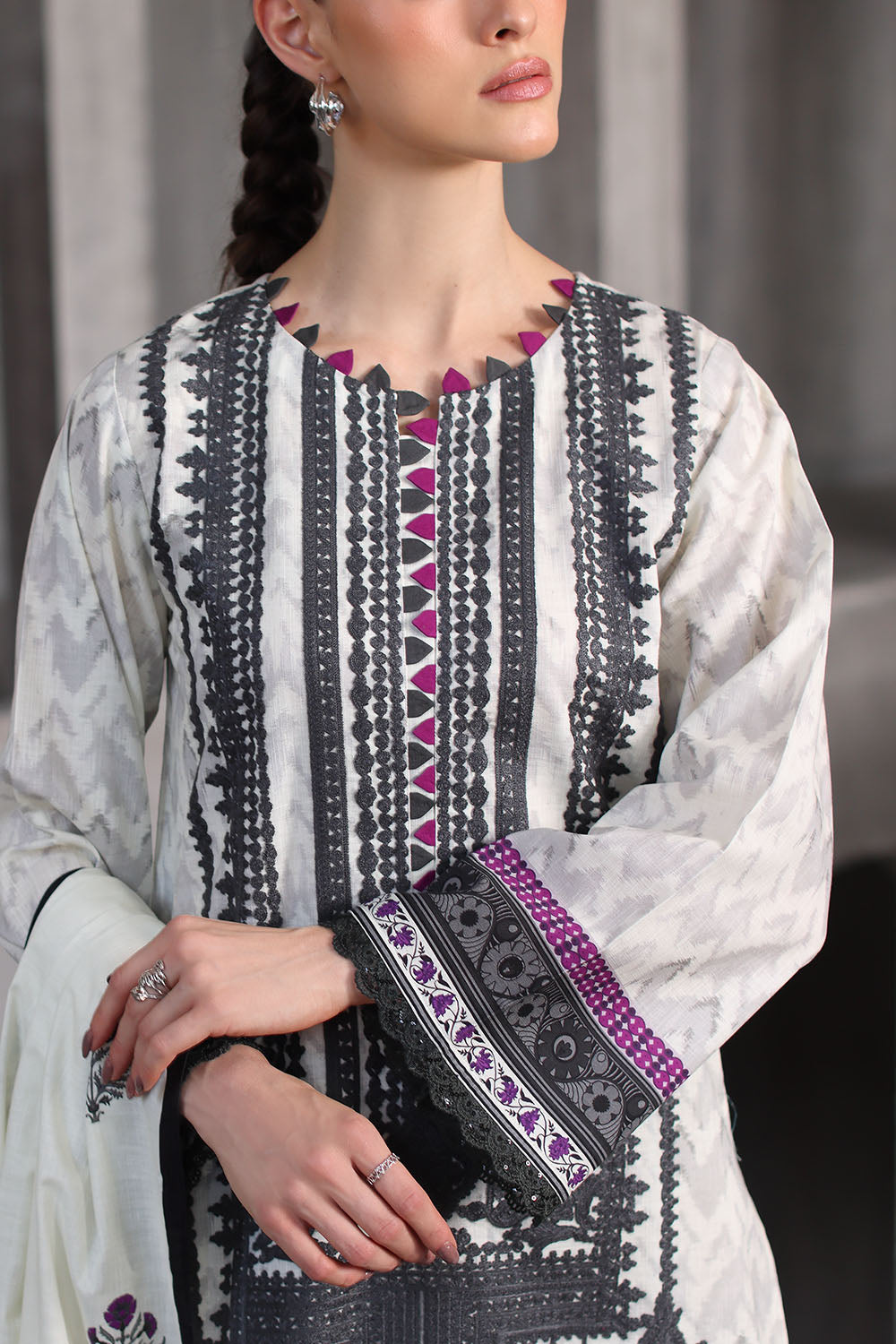 3 Piece Embroidered Printed Khaddar Suit with Printed Khaddar Dupatta