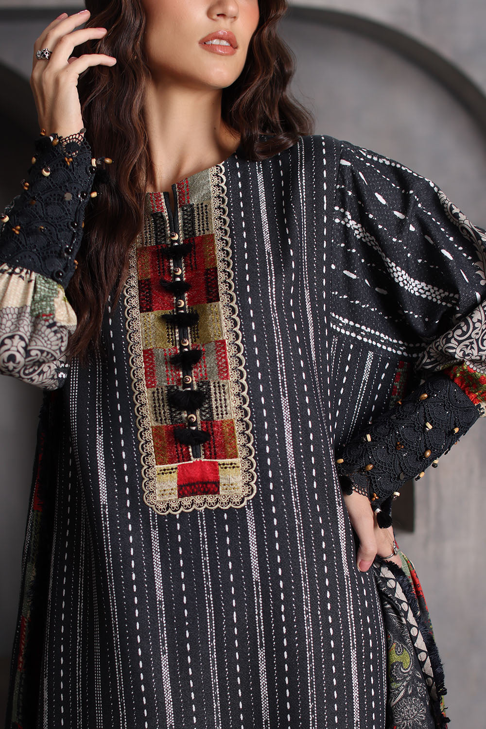 3 Piece Printed Karandi Suit with Printed Karandi Dupatta