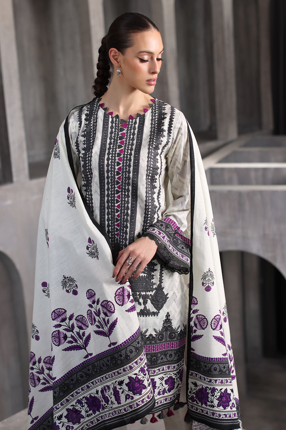 3 Piece Embroidered Printed Khaddar Suit with Printed Khaddar Dupatta