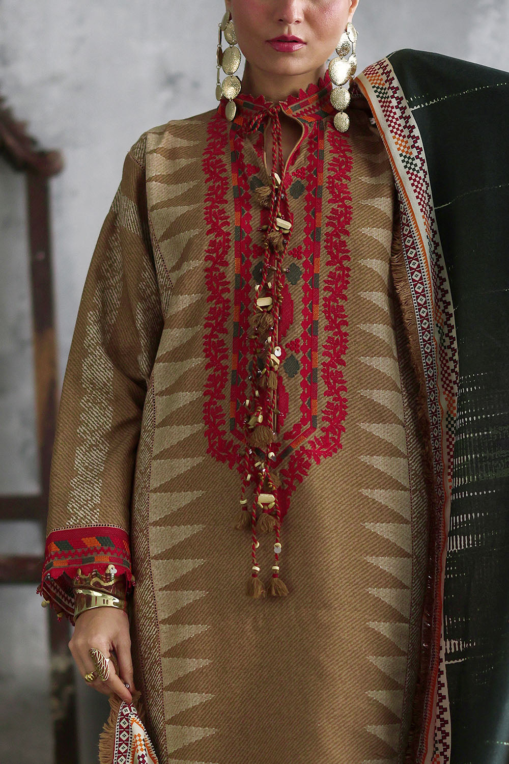 3 Piece Embroidered Printed Karandi Suit with Printed Karandi Dupatta