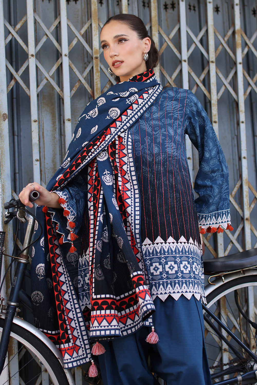 3 Piece Embroidered Printed Khaddar Suit with Printed Khaddar Dupatta