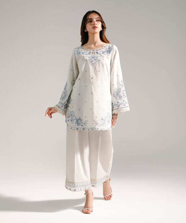 2 Piece - Embroidered Cotton Suit