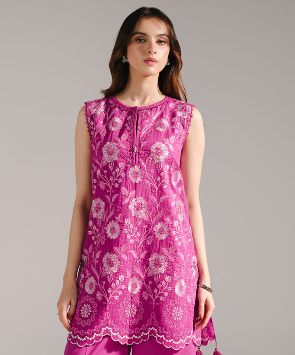 2 Piece - Embroidered Cotton Suit