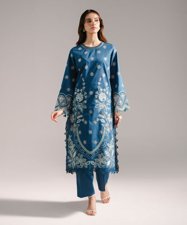 2 Piece - Embroidered Cotton Suit