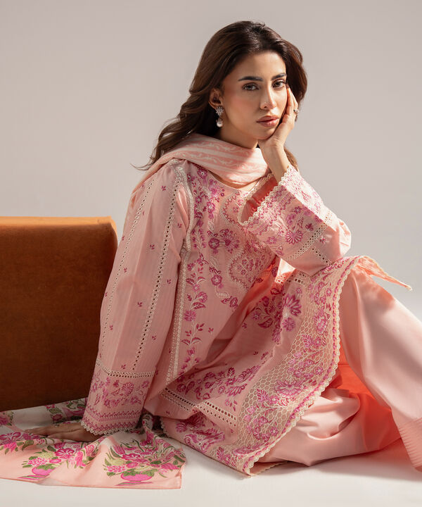 3 Piece - Embroidered Cotton Suit
