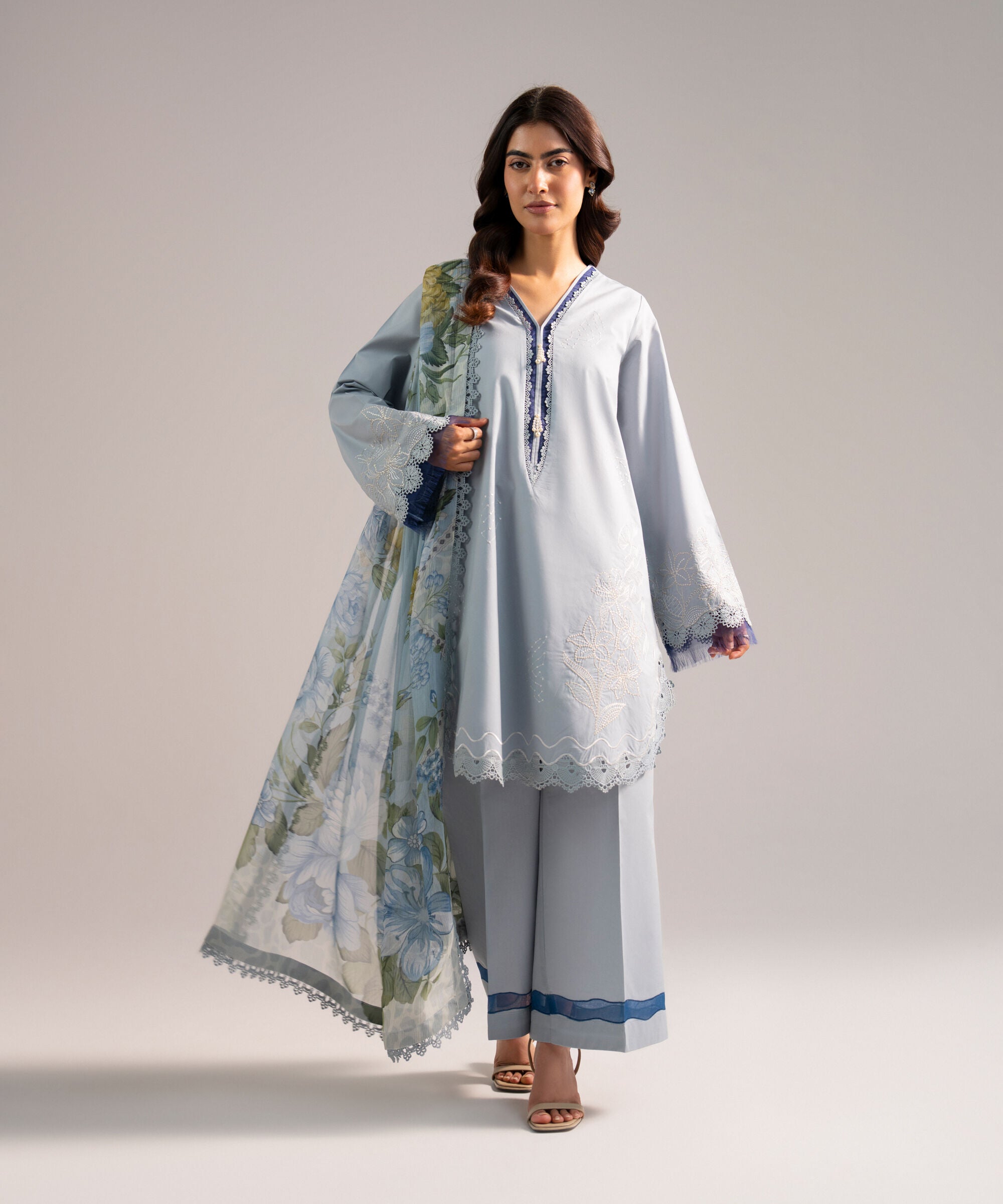 Chiffon Printed Blue Dupatta