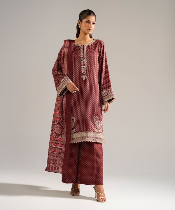 3 Piece - Embroidered Dobby Suit