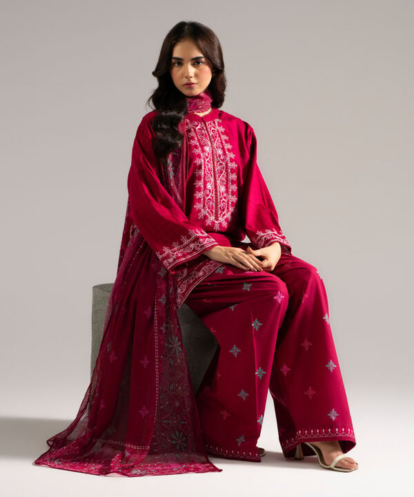 3 Piece - Embroidered Dobby Suit