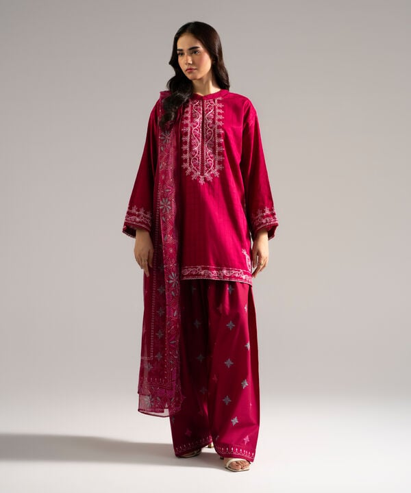 3 Piece - Embroidered Dobby Suit