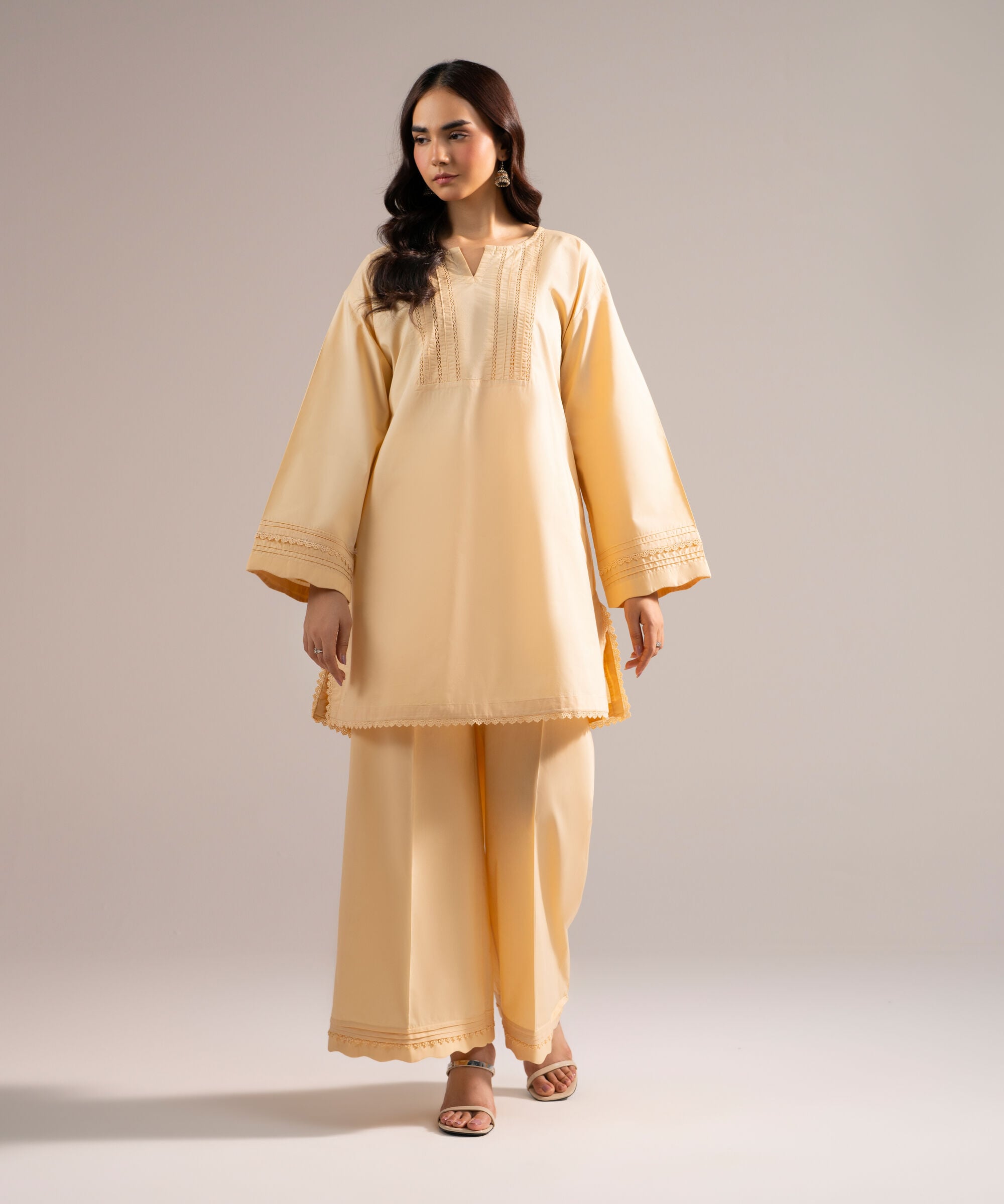 Women's RTW Poplin Solid Peach Drop Shoulder Shirt