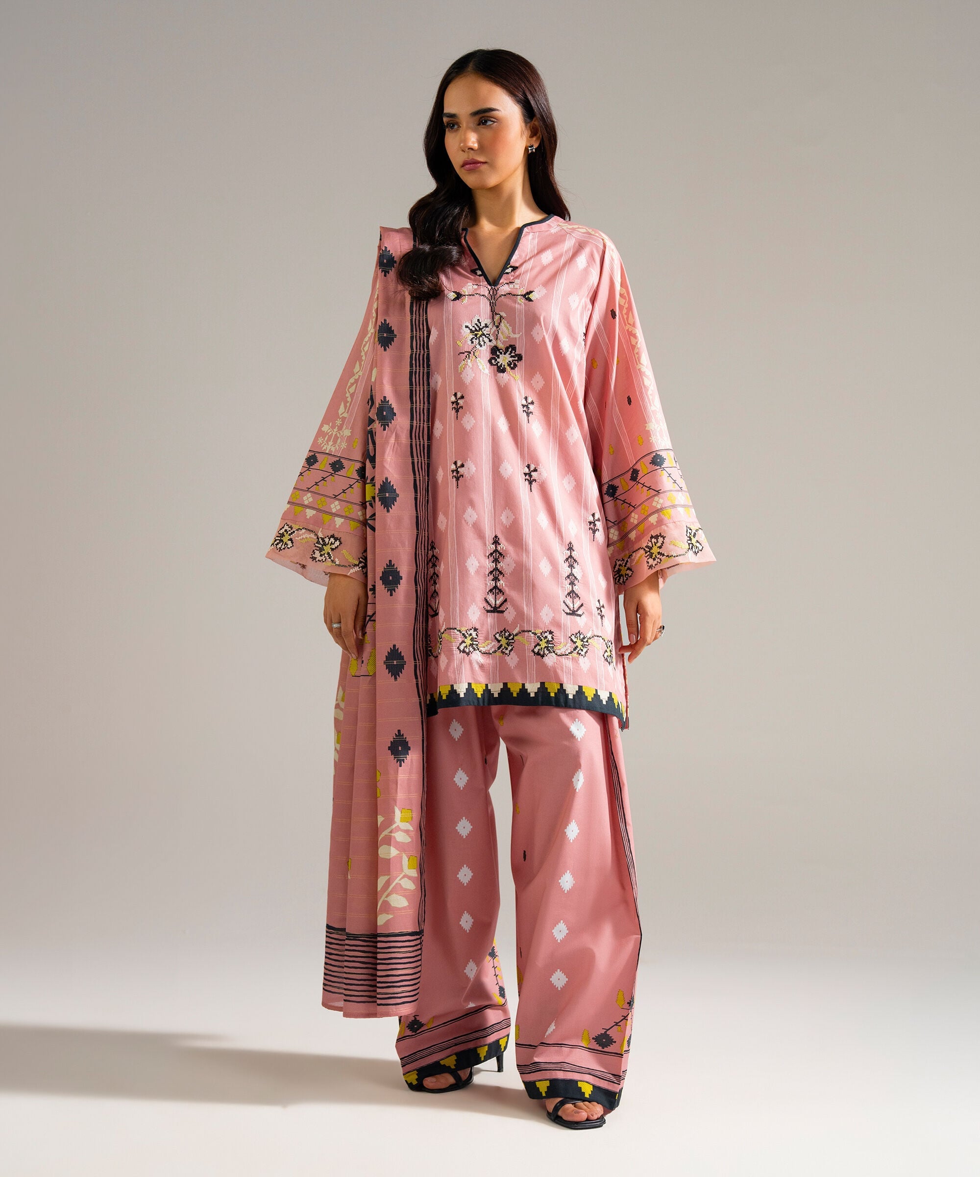 Zari Cotton Printed Pink Dupatta