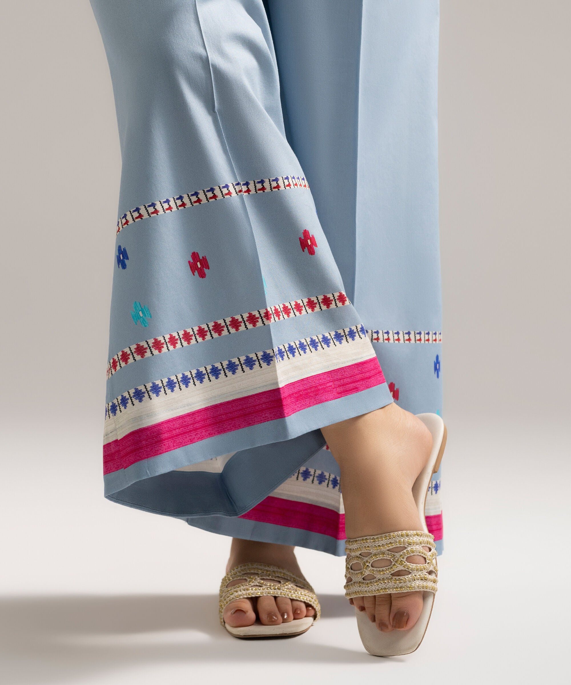 Women's RTW Cambric Printed Blue Farshi Shalwar