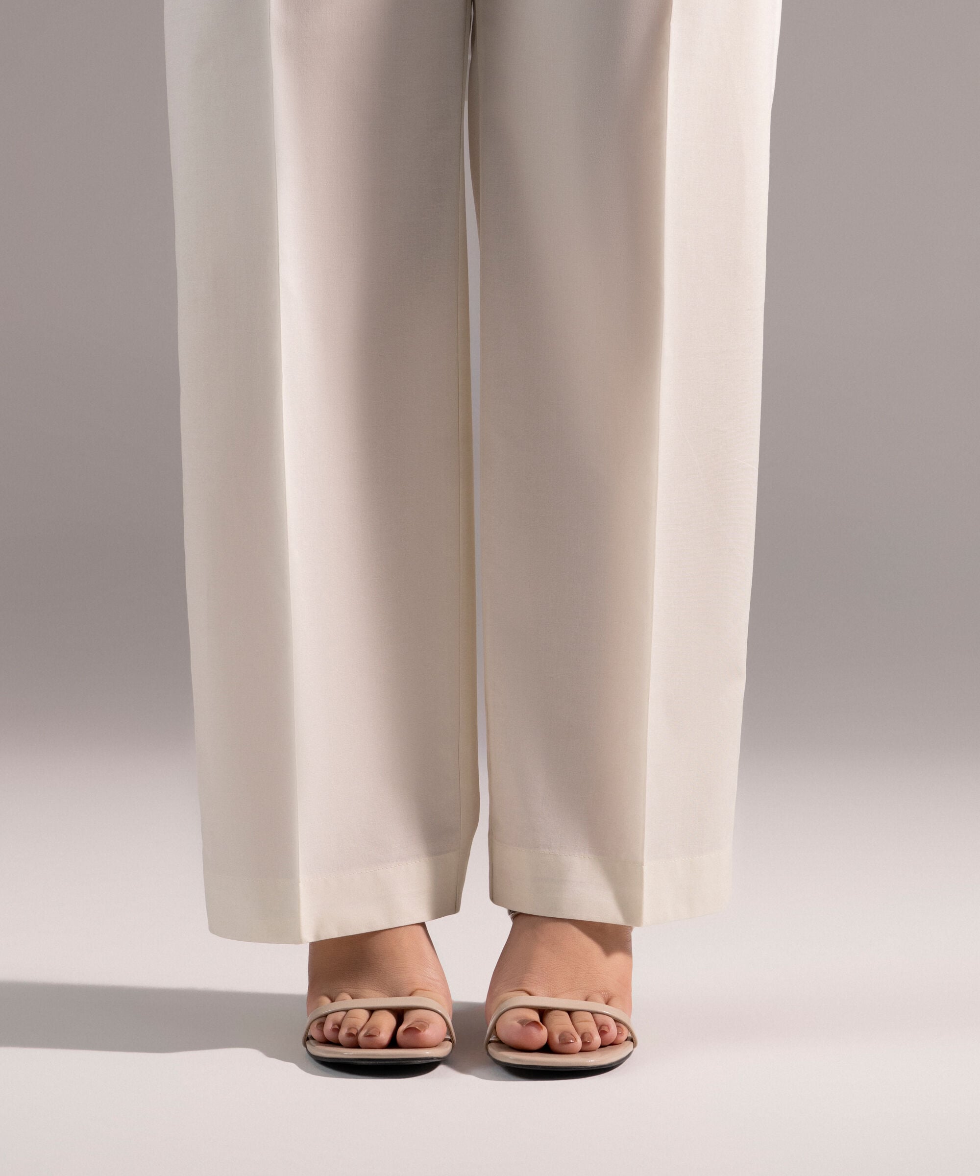 Women's RTW Cambric Solid Off White Straight Pants