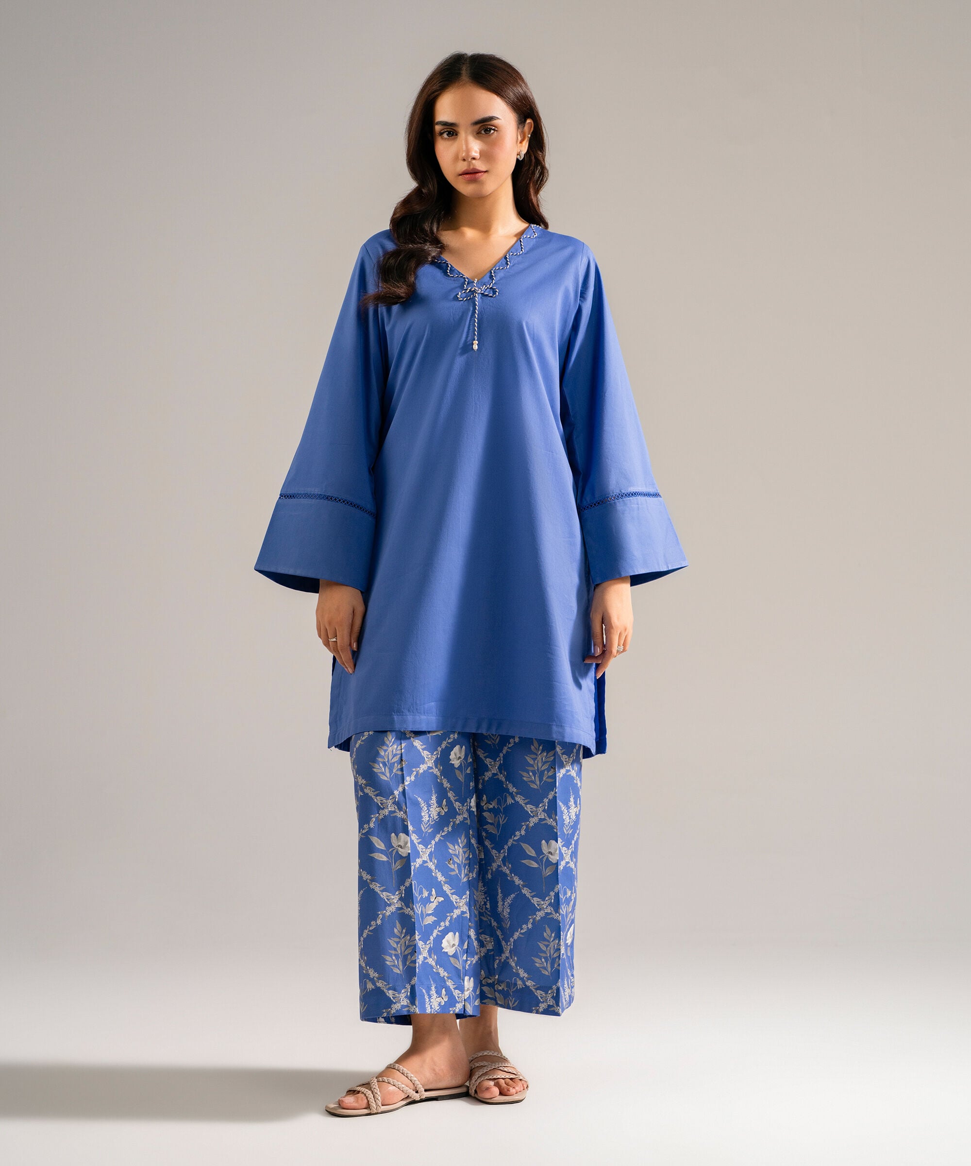 Women's RTW Cambric Solid Blue Straight Shirt