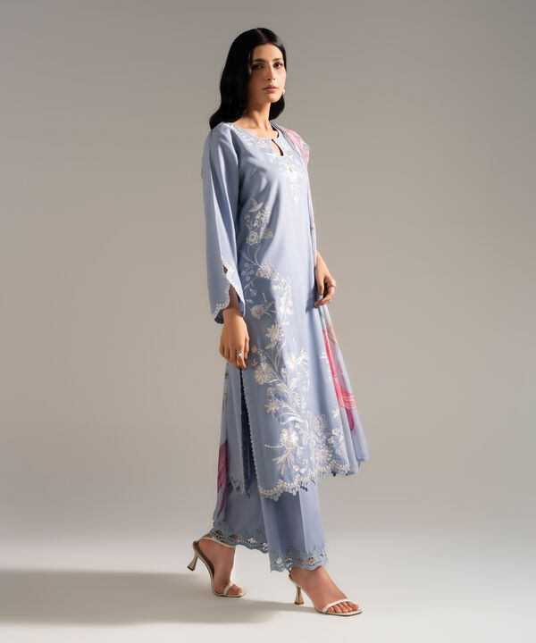 3 Piece - Embroidered Dobby Crepe Suit