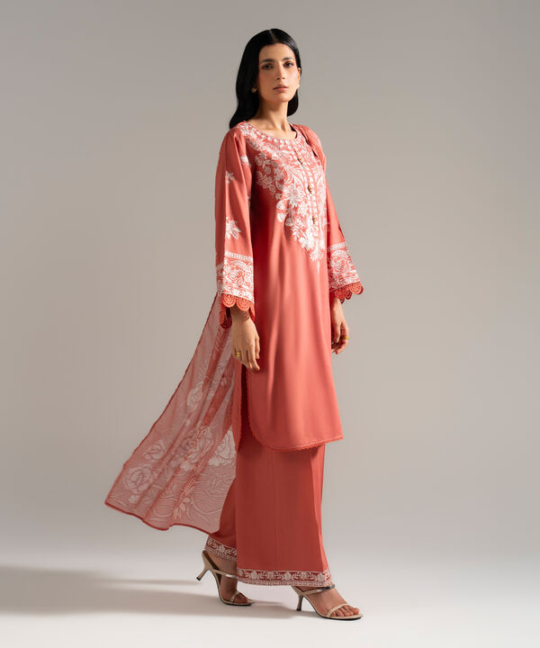 3 Piece - Embroidered Dobby Crepe Suit