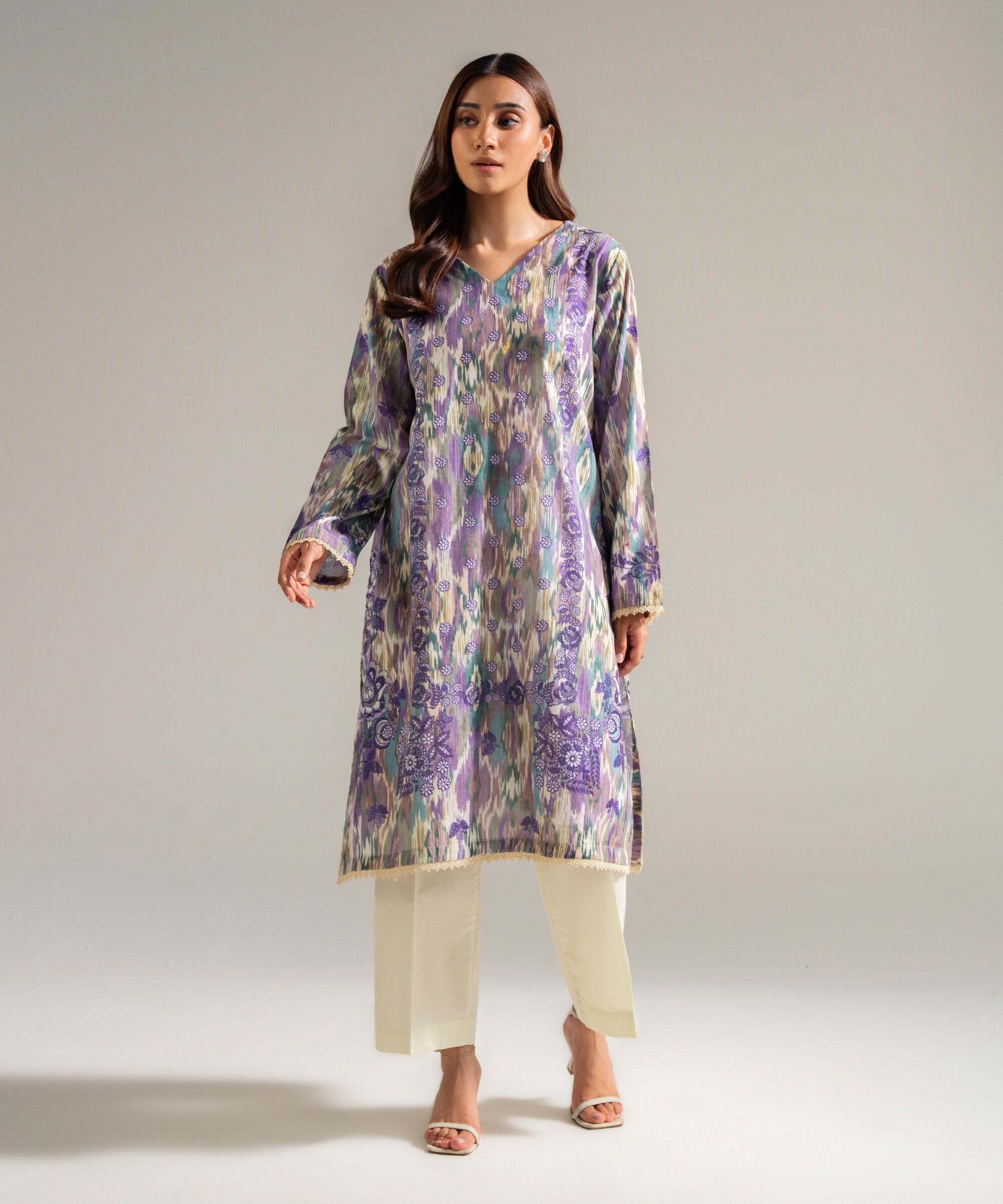 Women's RTW Dobby Embroidered Purple 2 Piece Suit