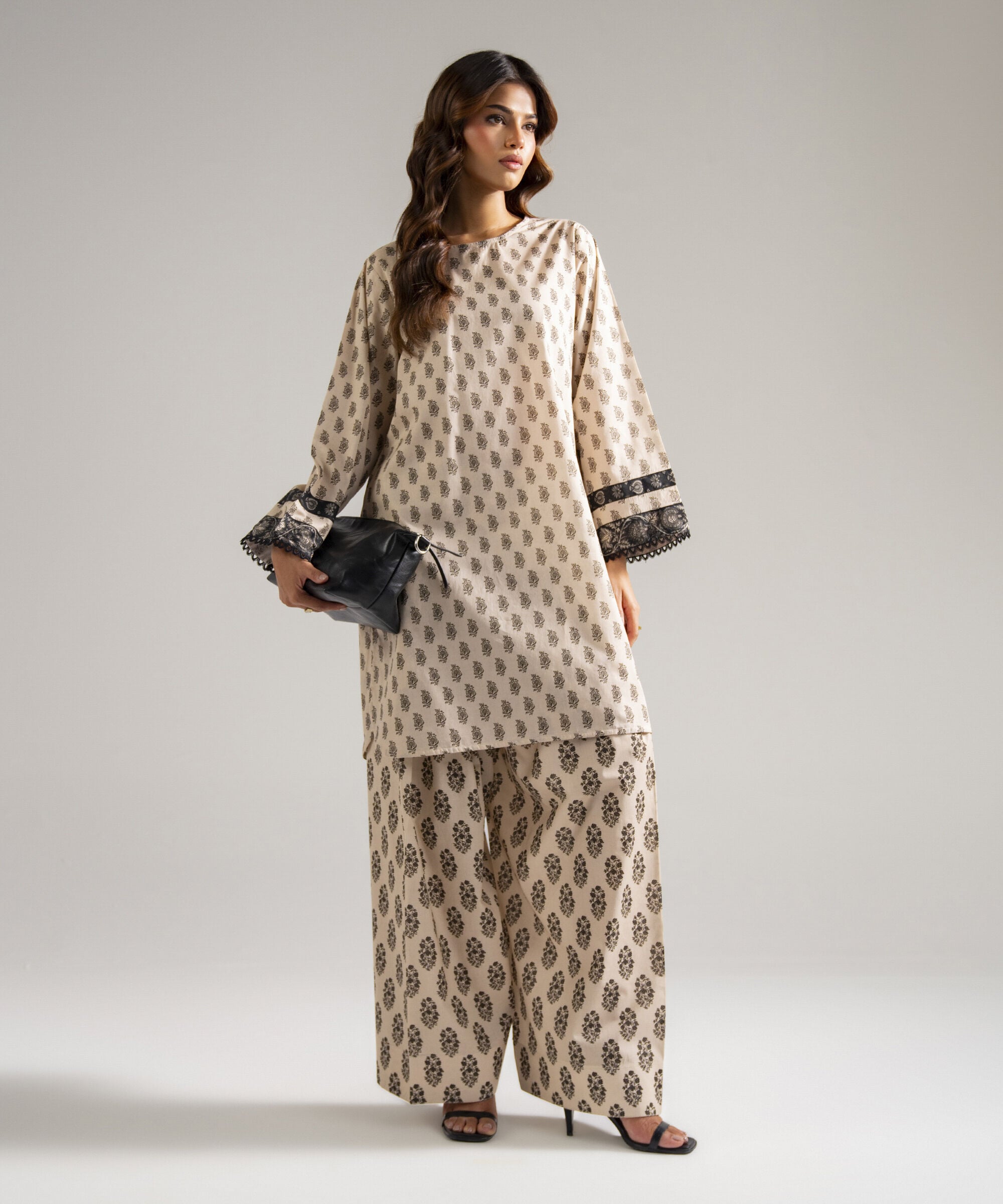 Women's RTW Lawn Printed Beige Straight Shirt