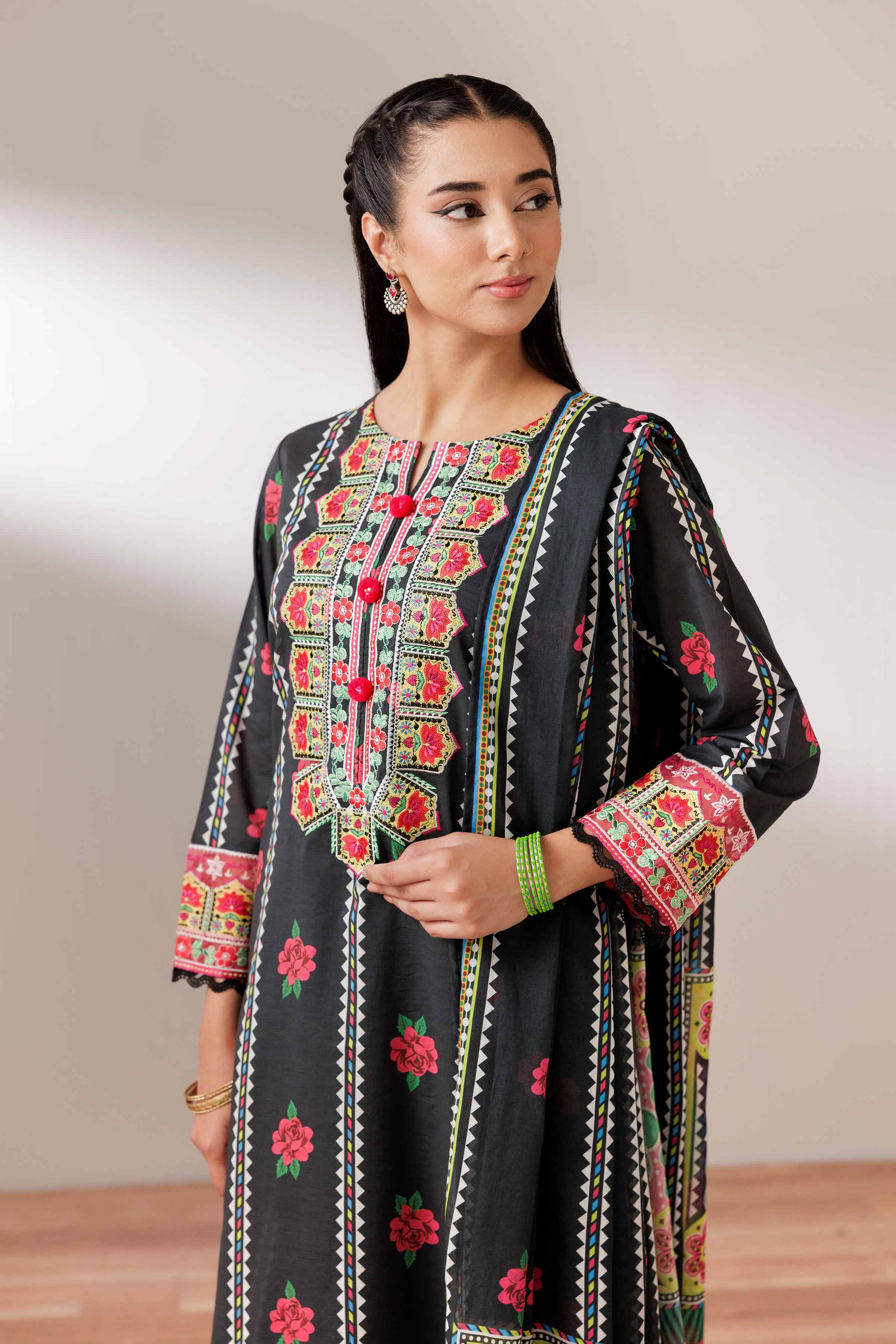 2 Piece - Printed Embroidered Suit - PS25-193