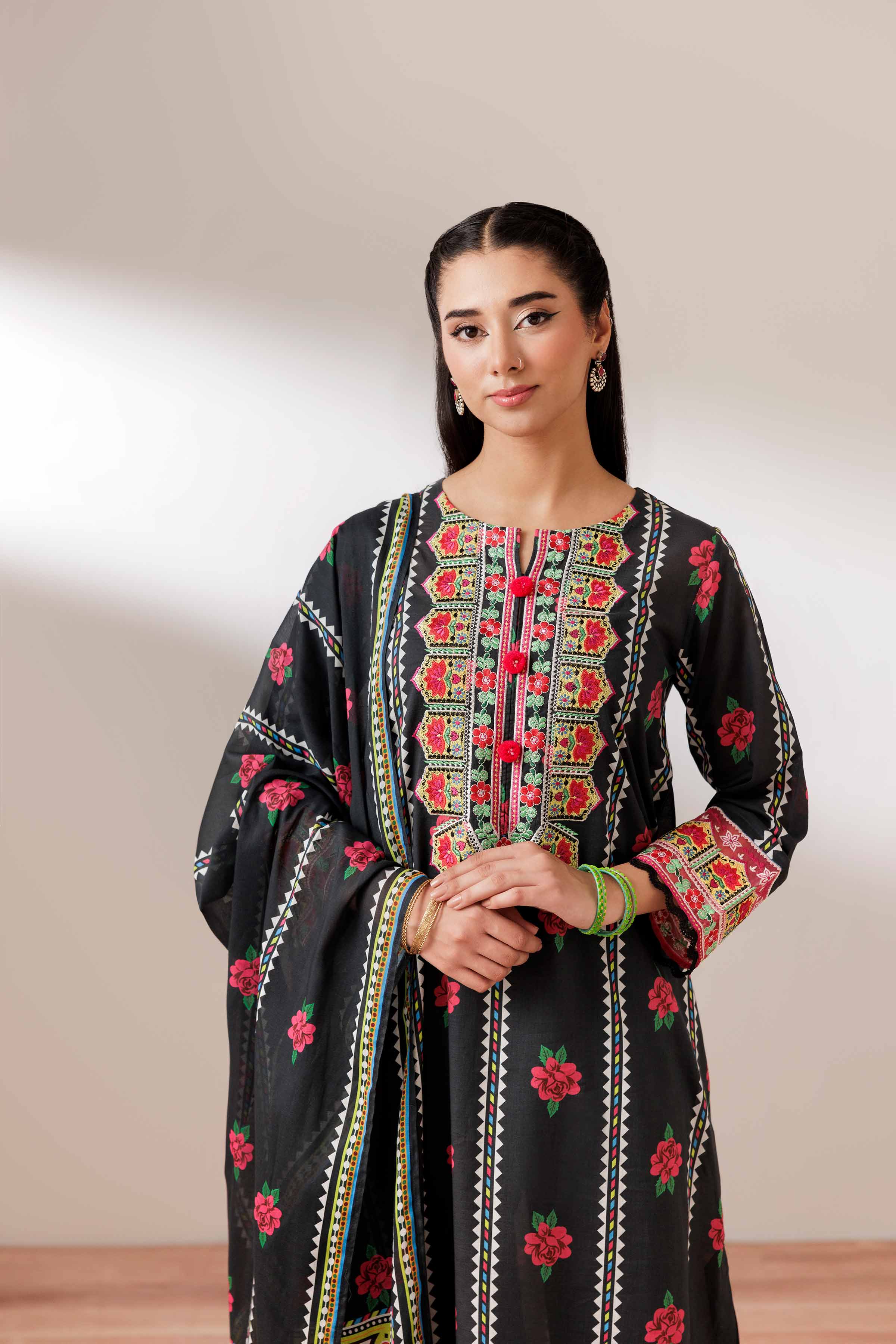 2 Piece - Printed Embroidered Suit - PS25-193
