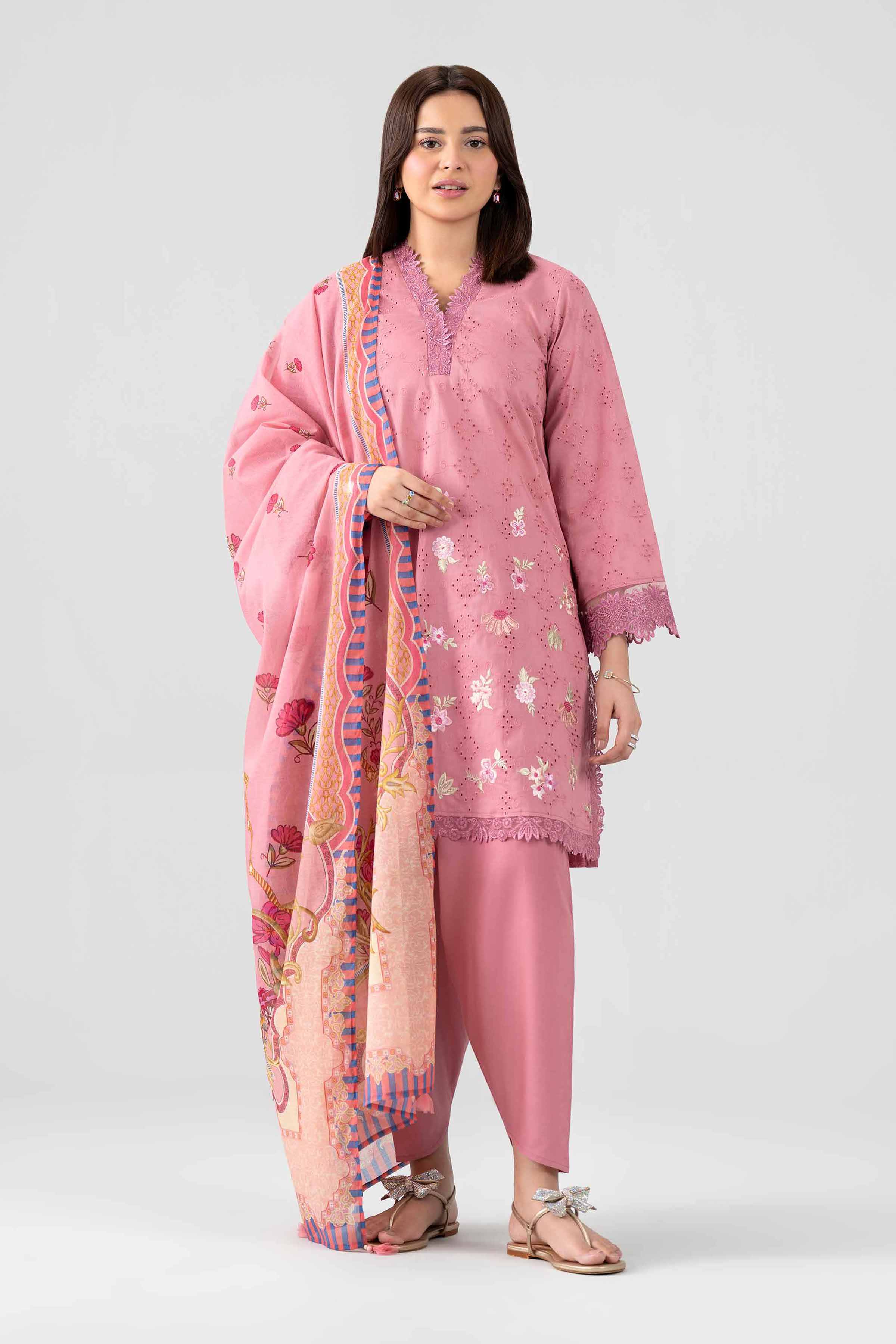 3 Piece - Printed Embroidered Suit - PS26-118