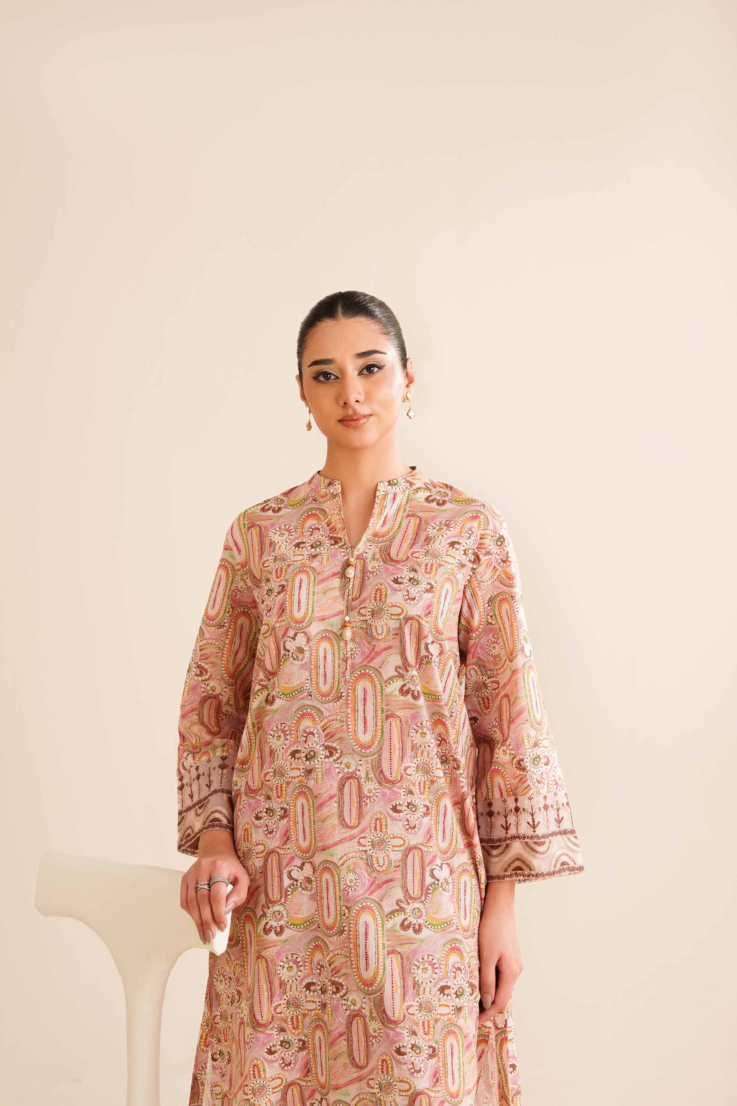 2 Piece - Printed Embroidered Suit - PW25-12