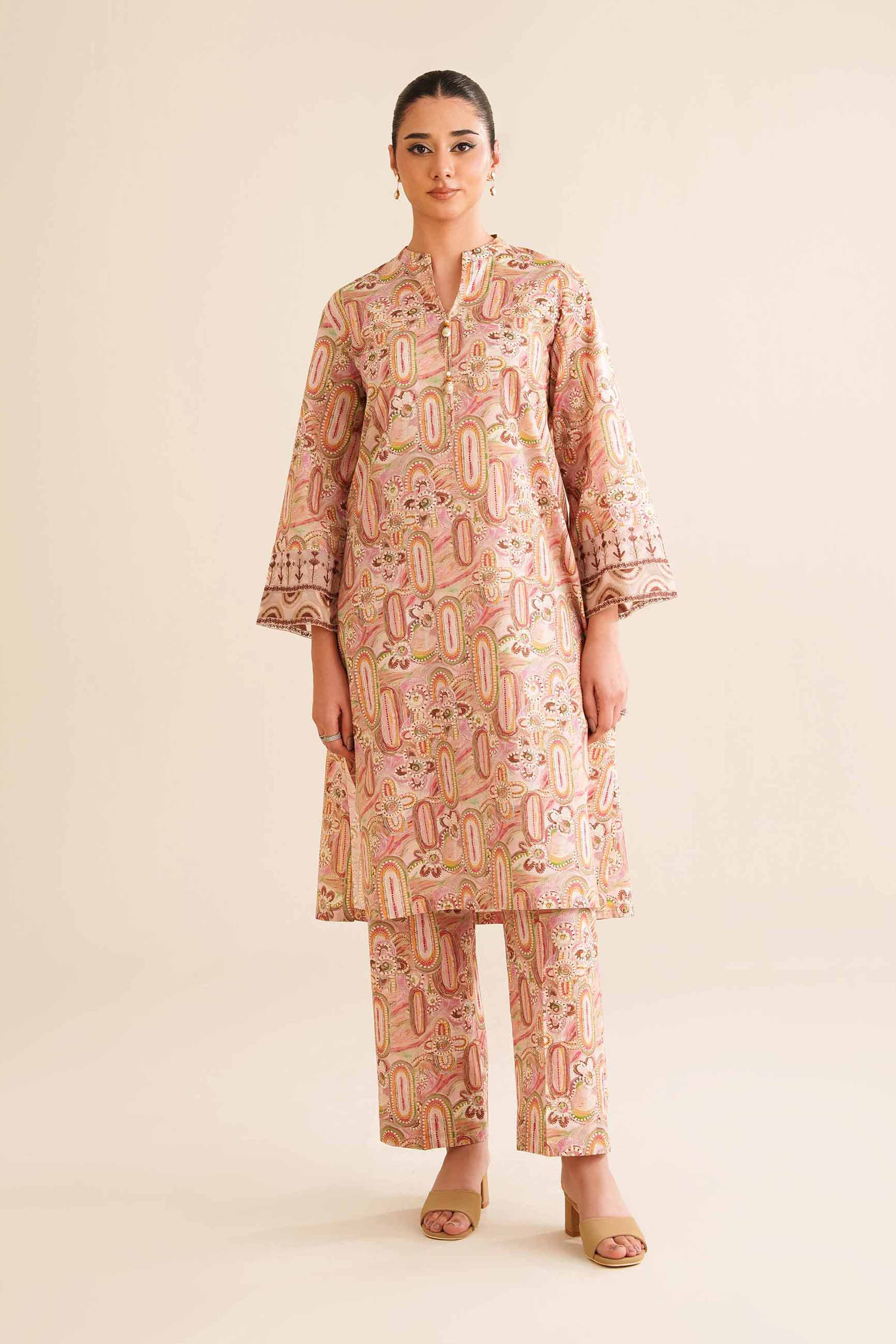 2 Piece - Printed Embroidered Suit - PW25-12