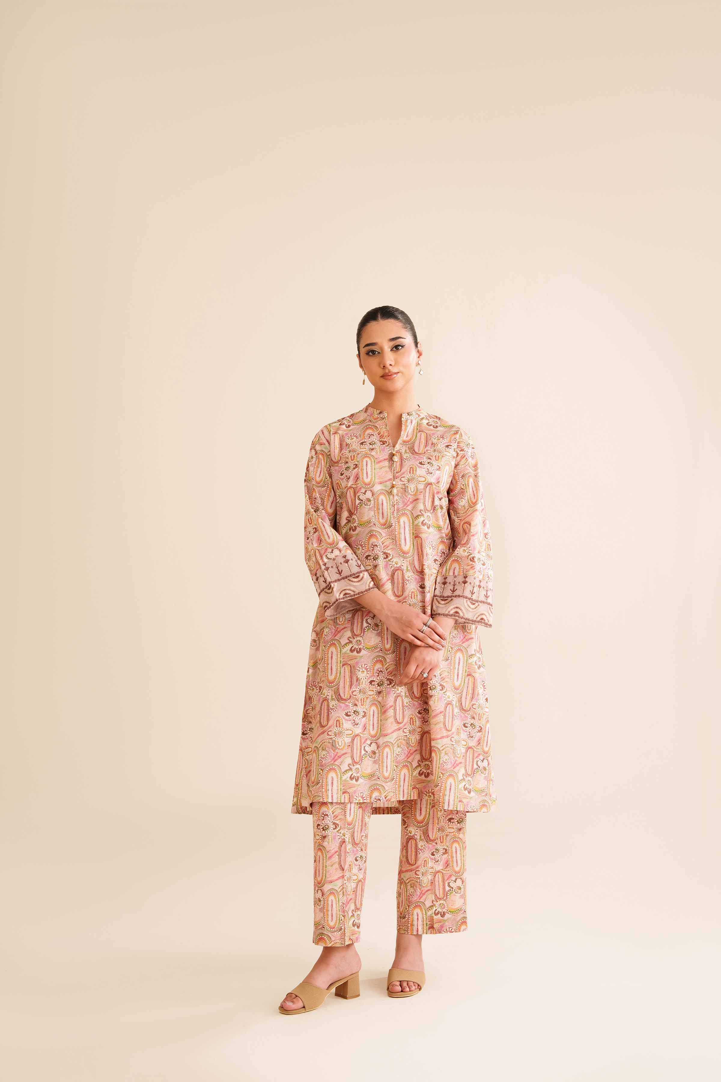 2 Piece - Printed Embroidered Suit - PW25-12
