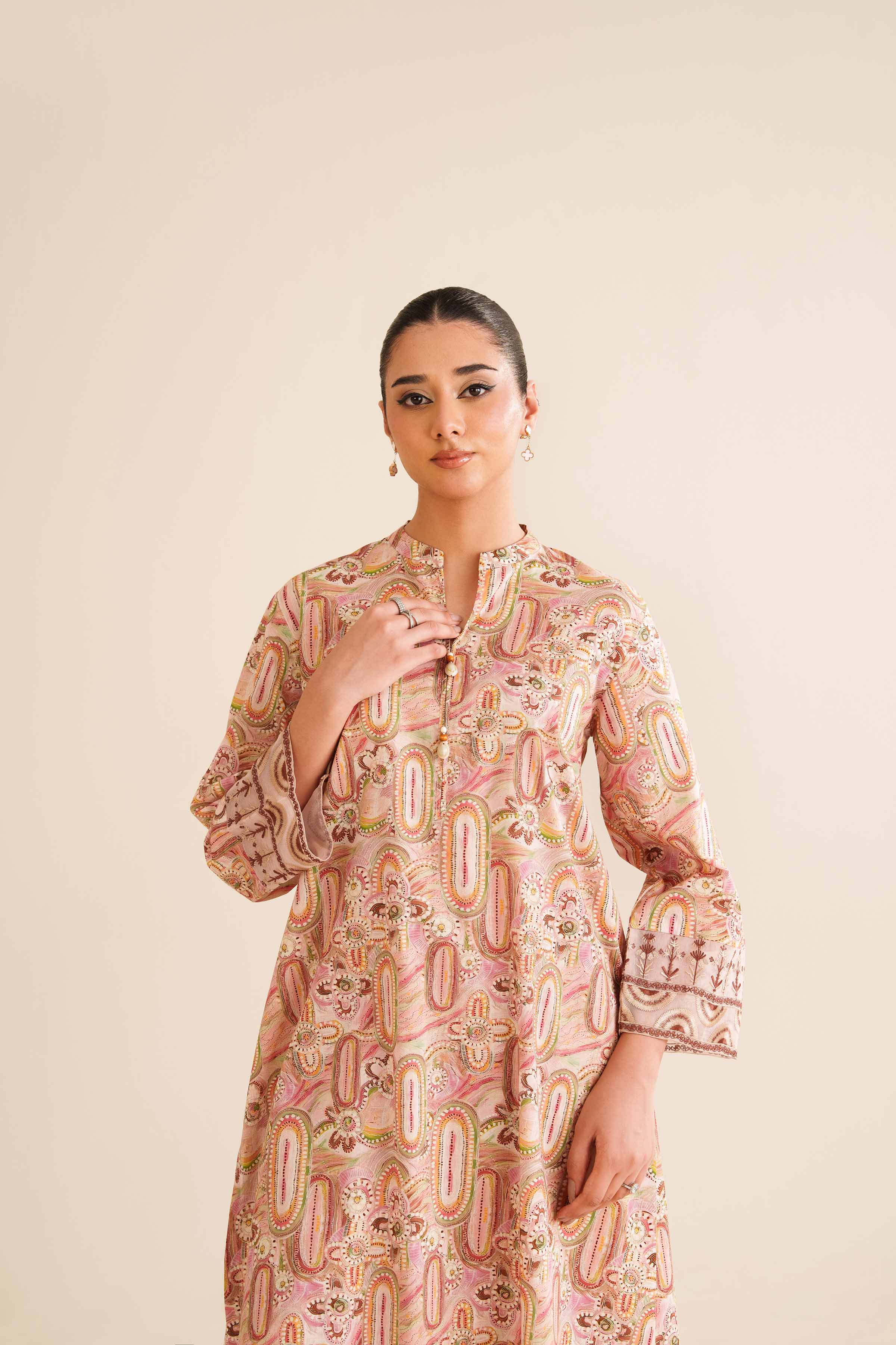 2 Piece - Printed Embroidered Suit - PW25-12