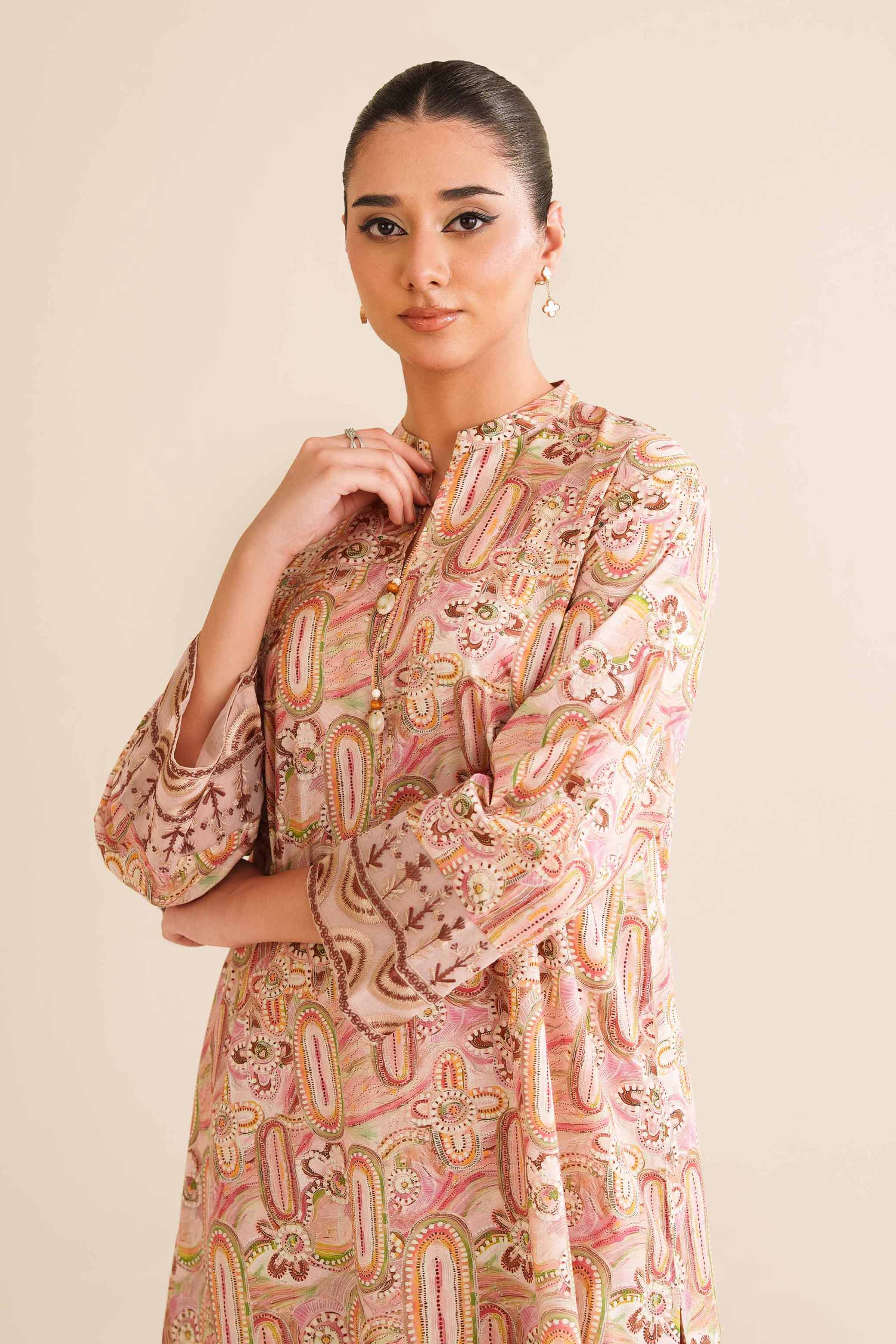 2 Piece - Printed Embroidered Suit - PW25-12