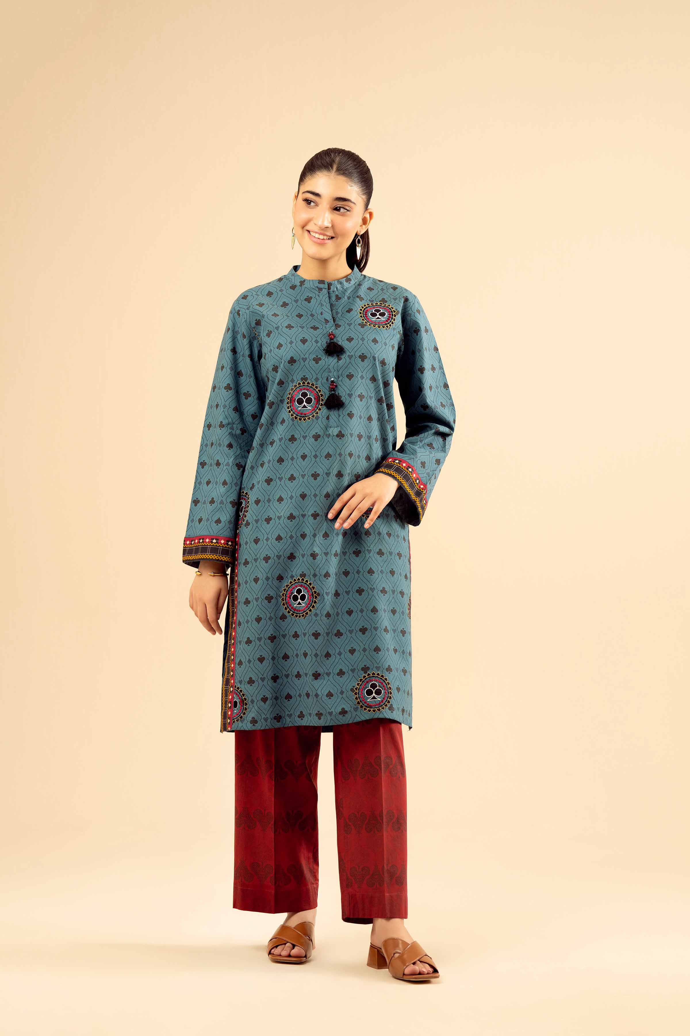 2 Piece - Printed Embroidered Suit - PW25-13