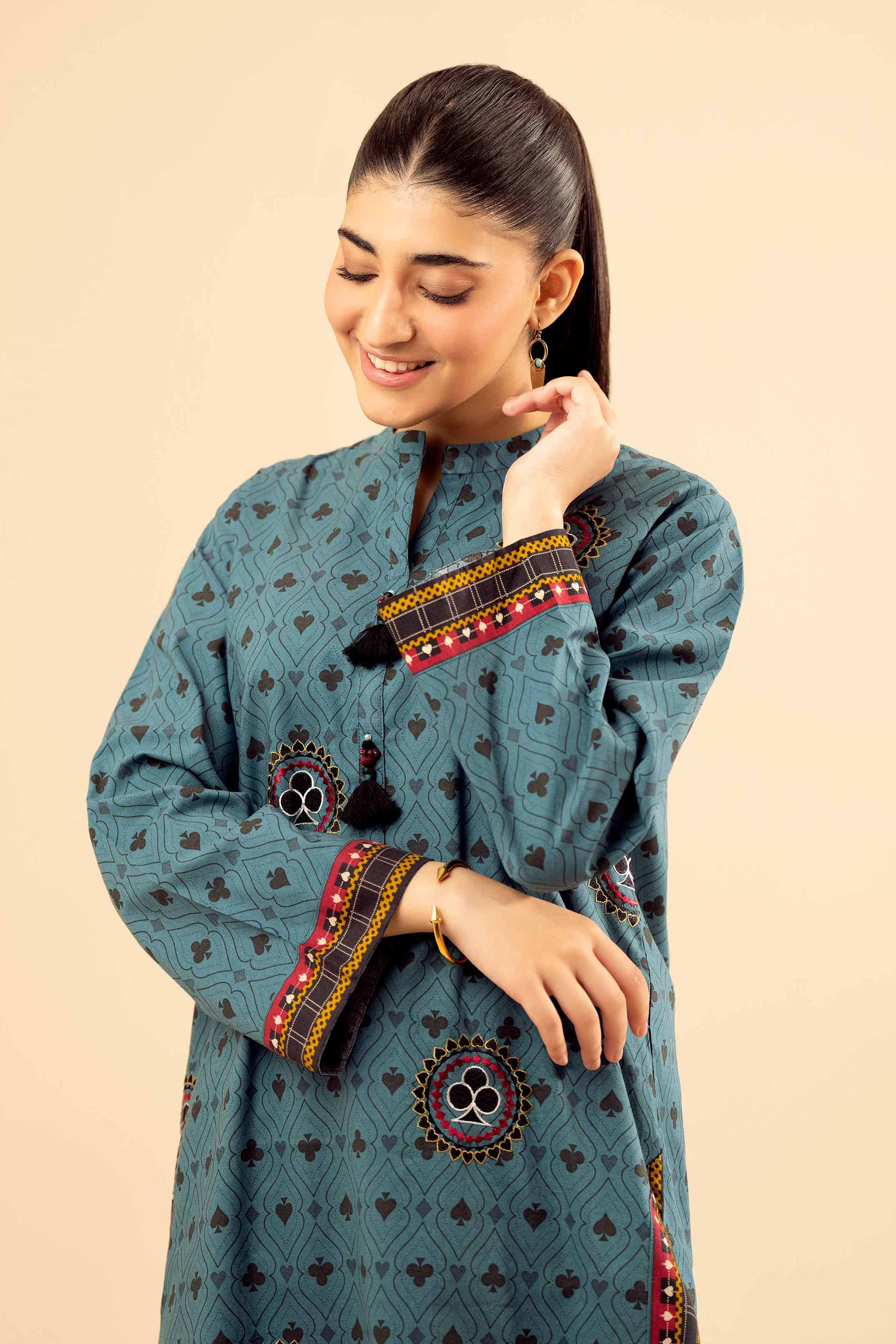 2 Piece - Printed Embroidered Suit - PW25-13