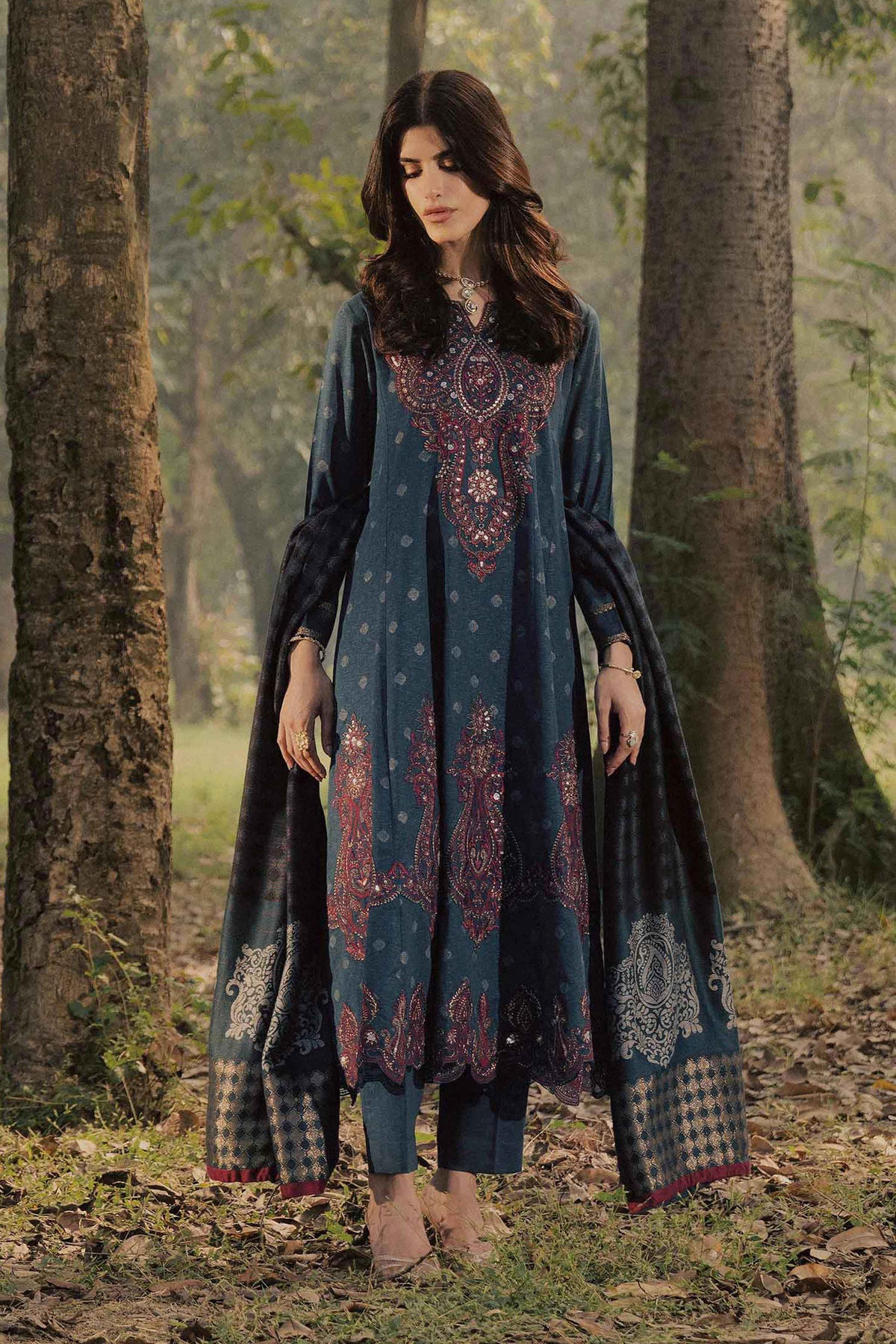 2 Piece - Printed Embroidered Suit - PW25-179
