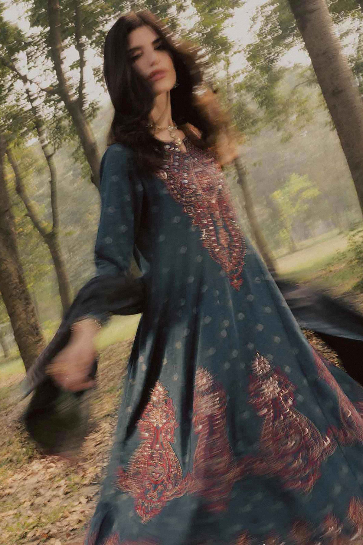 2 Piece - Printed Embroidered Suit - PW25-179
