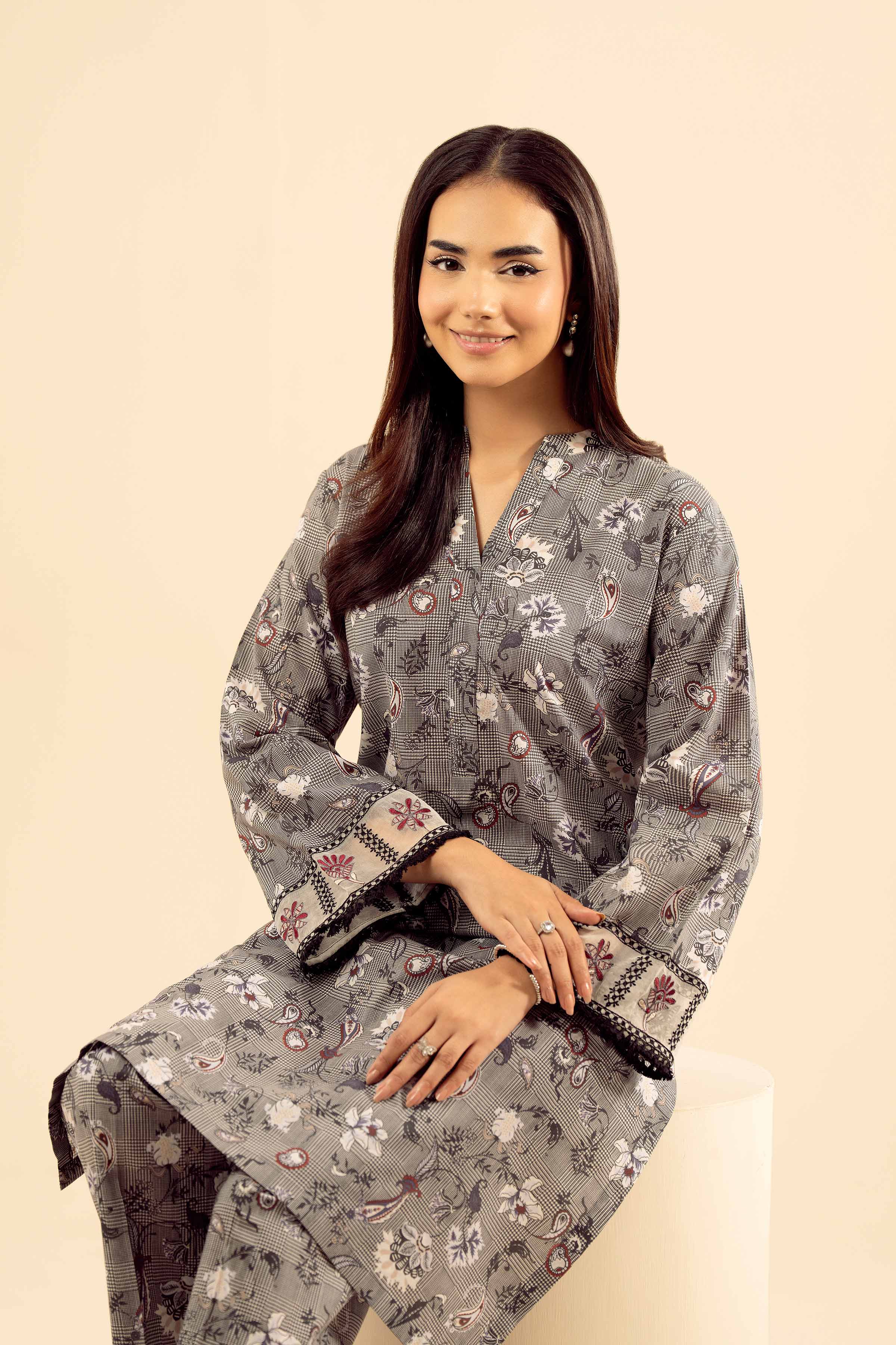 2 Piece - Printed Embroidered Suit - PW25-201