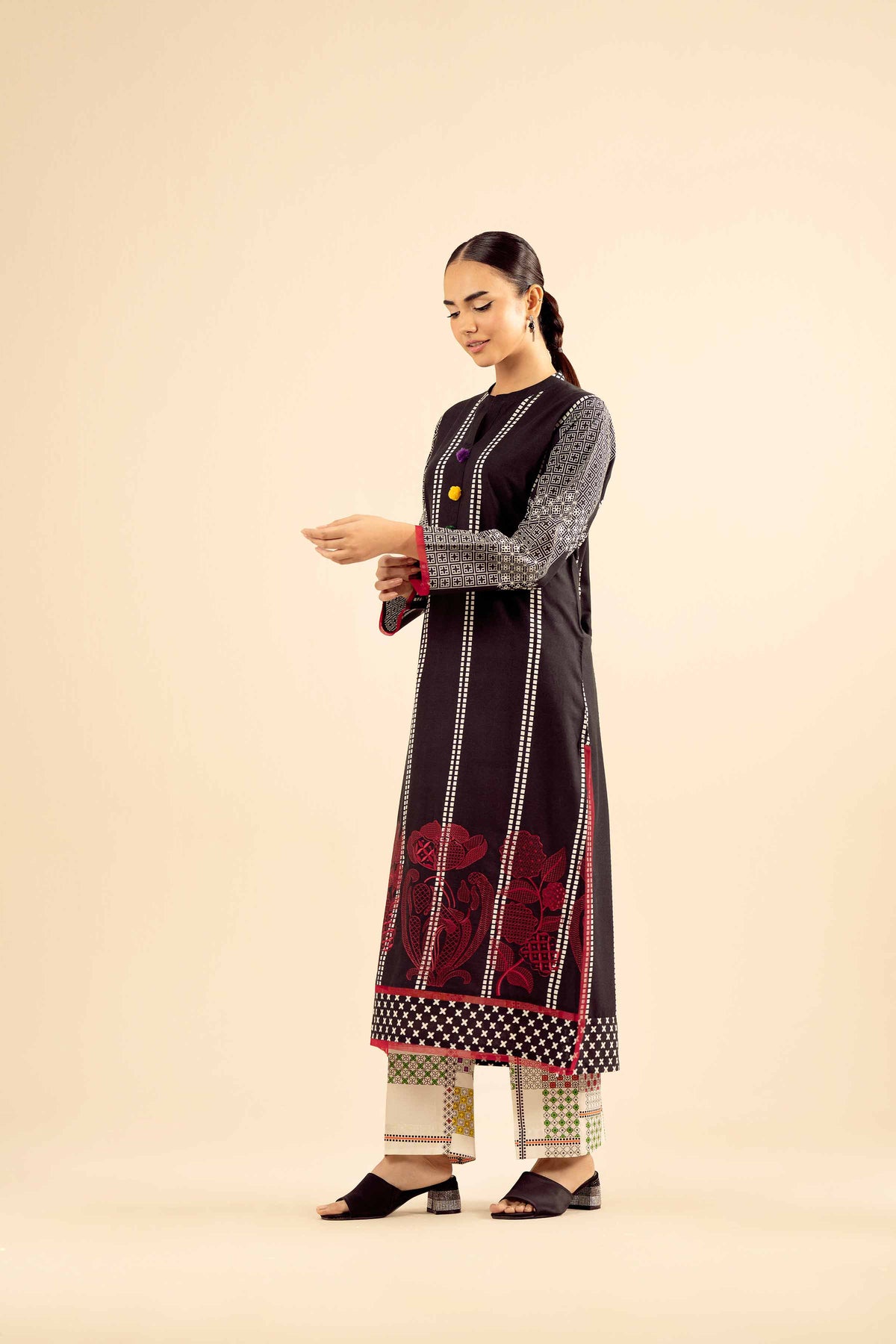 2 Piece - Printed Embroidered Suit - PW25-209