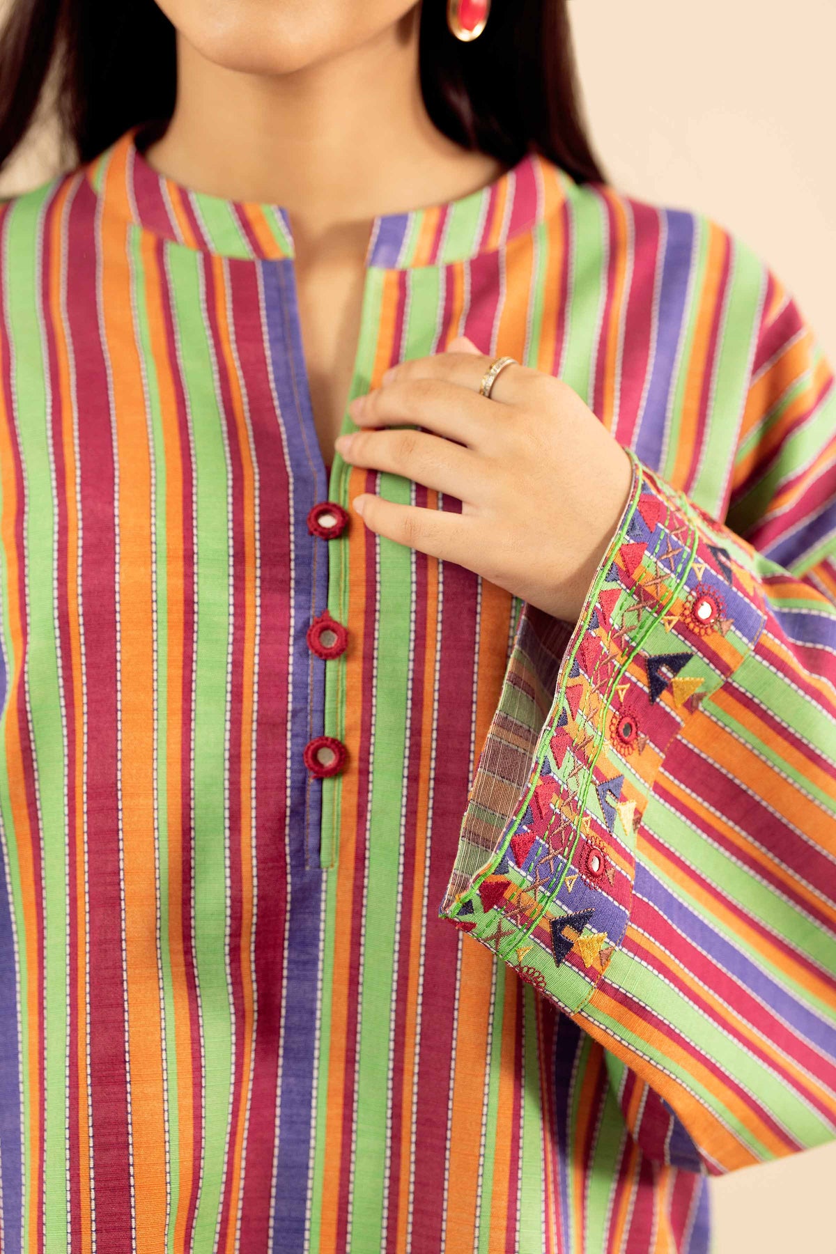 2 Piece - Printed Embroidered Suit - PW25-223