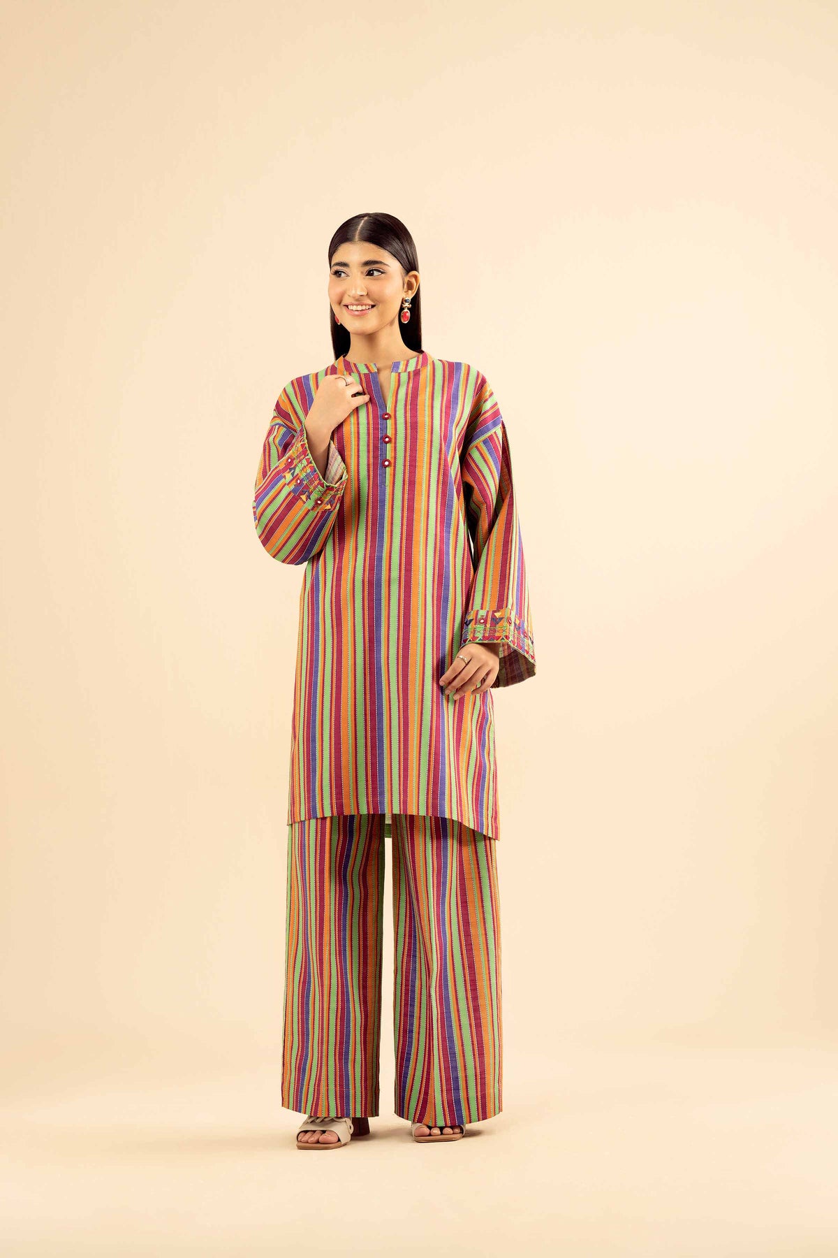 2 Piece - Printed Embroidered Suit - PW25-223